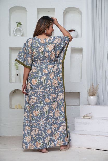 Marigold Grey Loungewear Cotton Kaftan