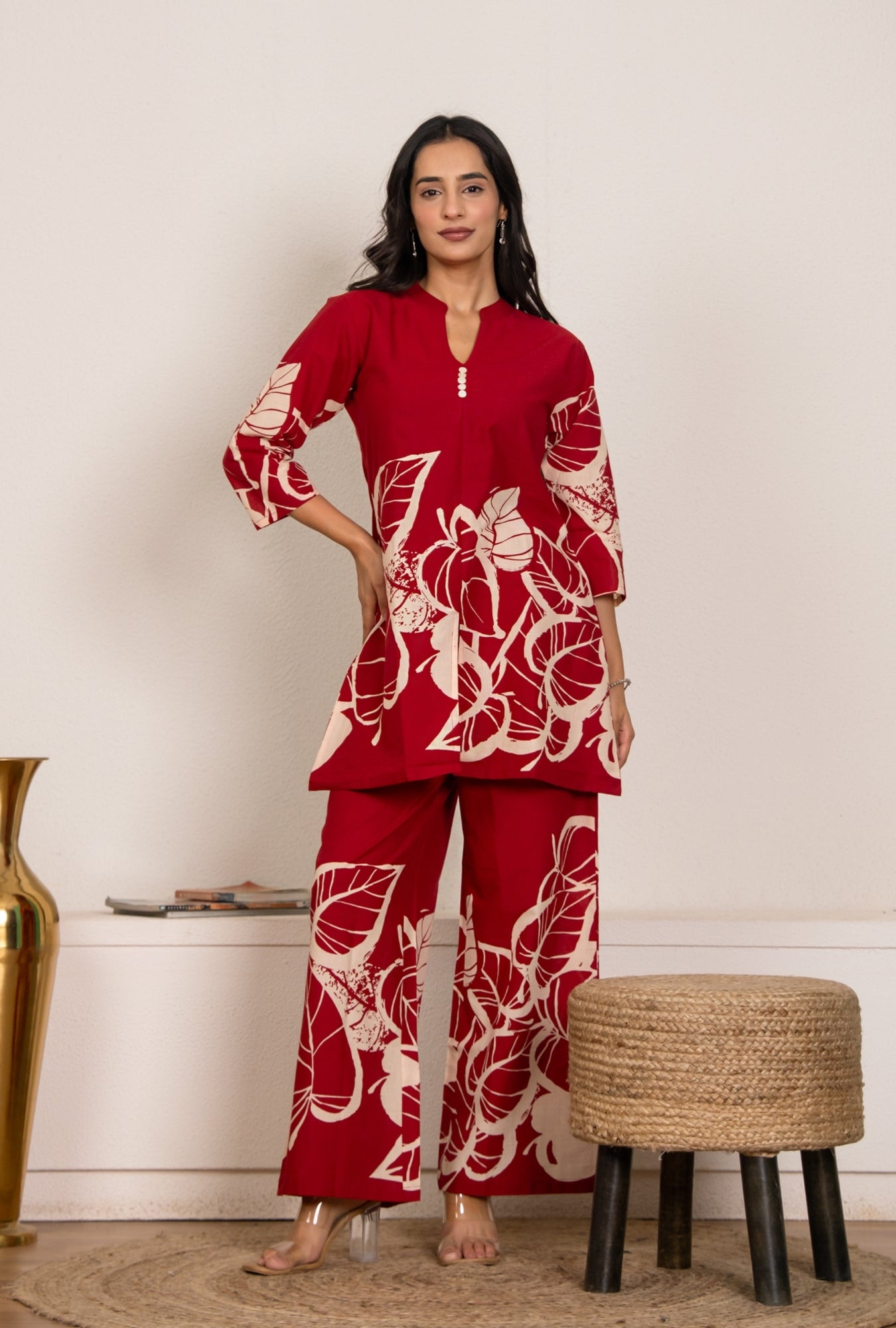 Royal Rhythm Red Printed Cotton Co-ords Set