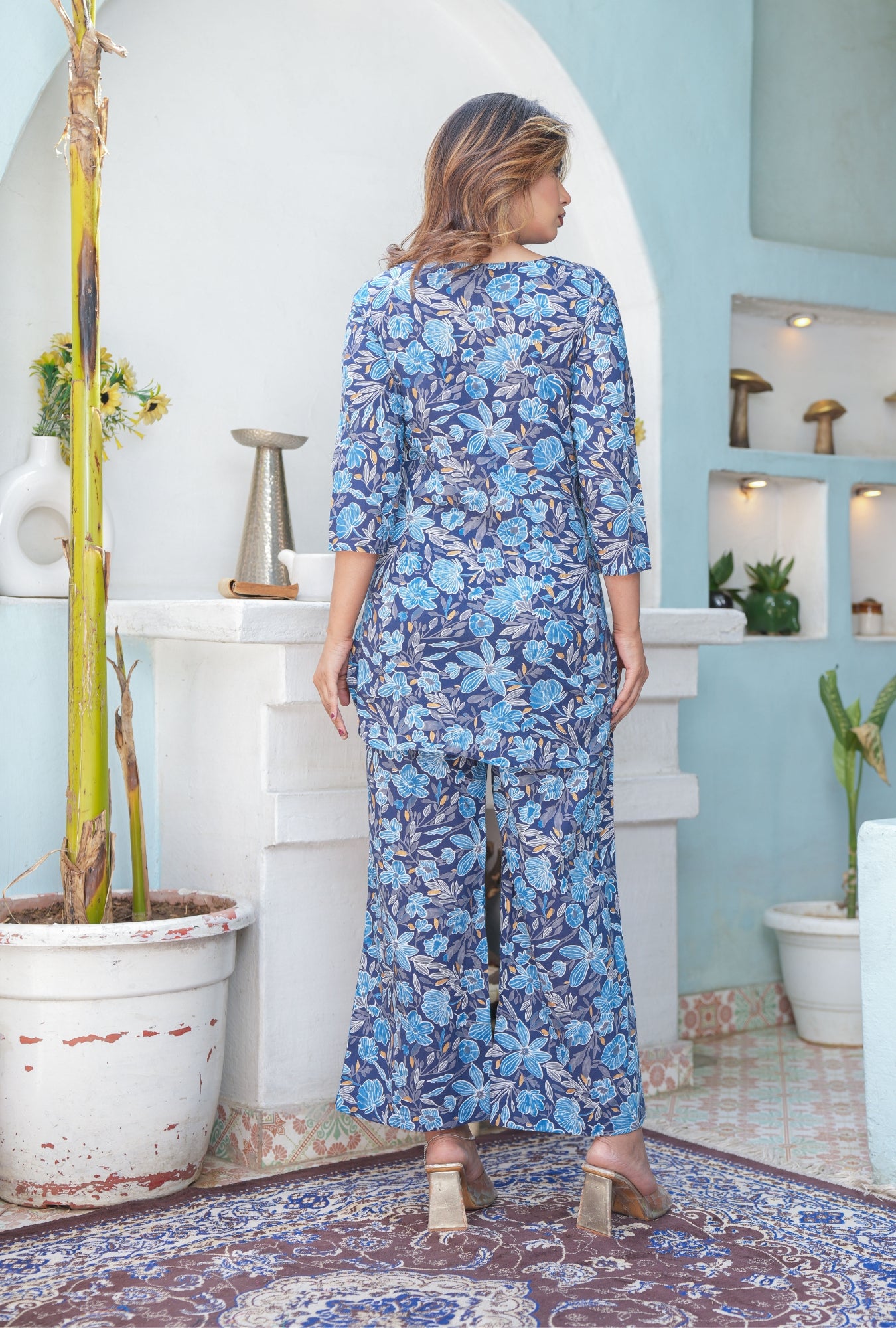 Midnight Bloom Blue Cotton Loungewear Set