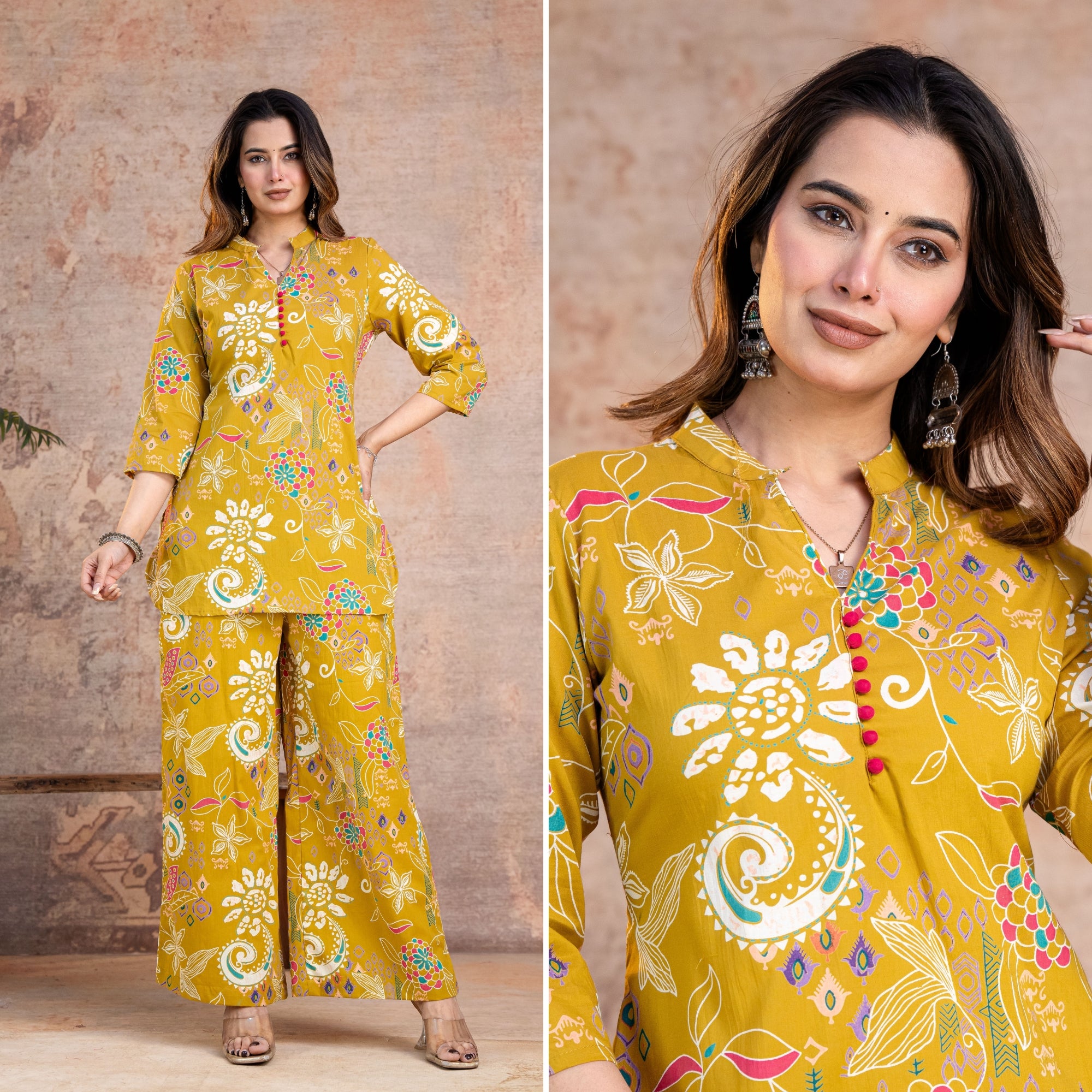 Folk Legends Mustard Printed Cotton Co-ords Set