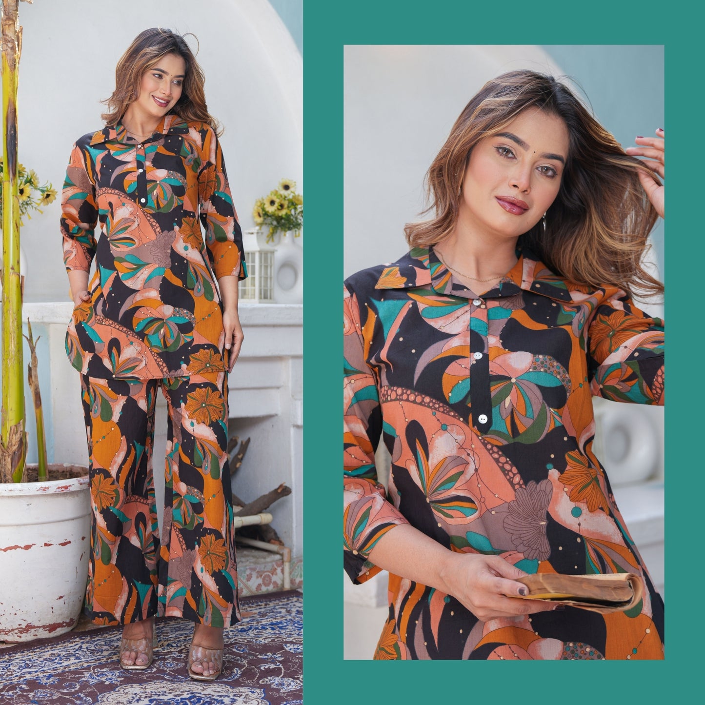 Polygona Black Cotton Loungewear Co-ords Set