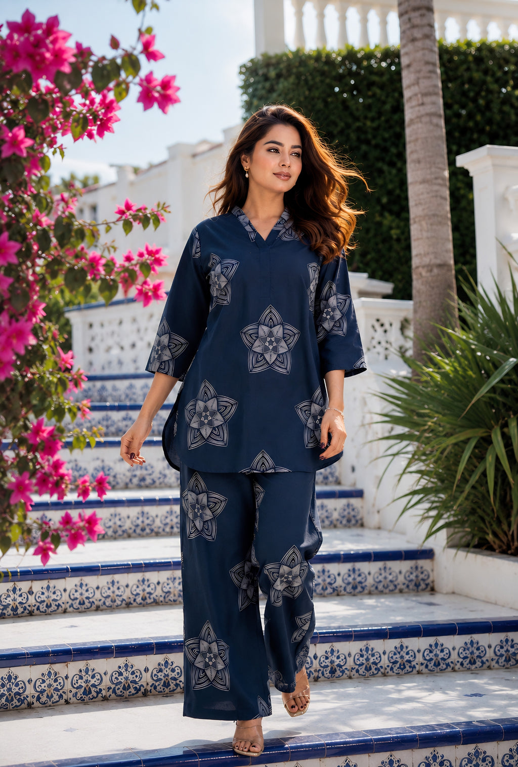 Royal Orbit Blue Cotton Co-ord Set