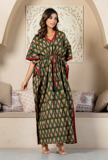 Jaipur Heritage Kairy Green Cotton Loungewear Kaftan