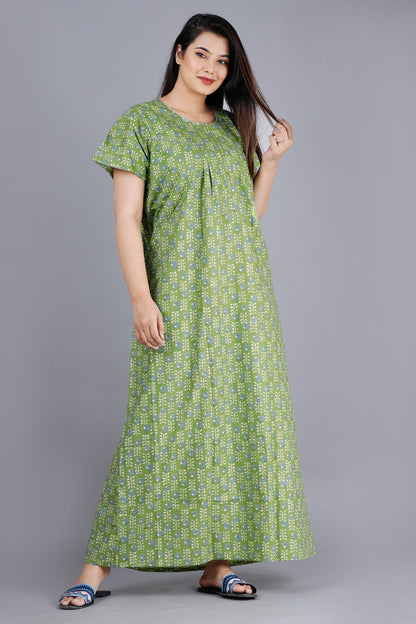 Flower Green Cotton Nightwear Gowns