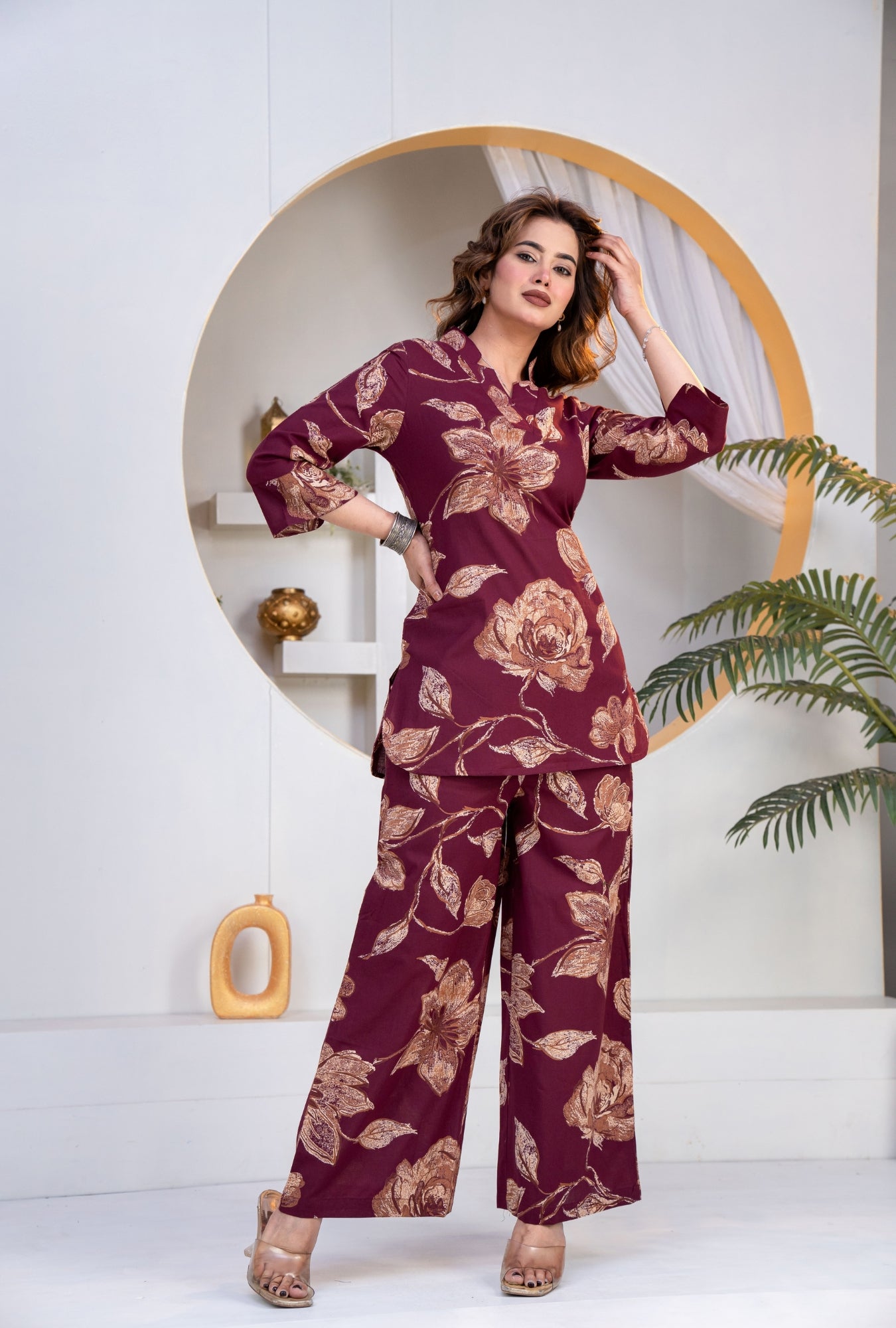 Botanic Muse Maroon Printed Cotton Co-ords Set