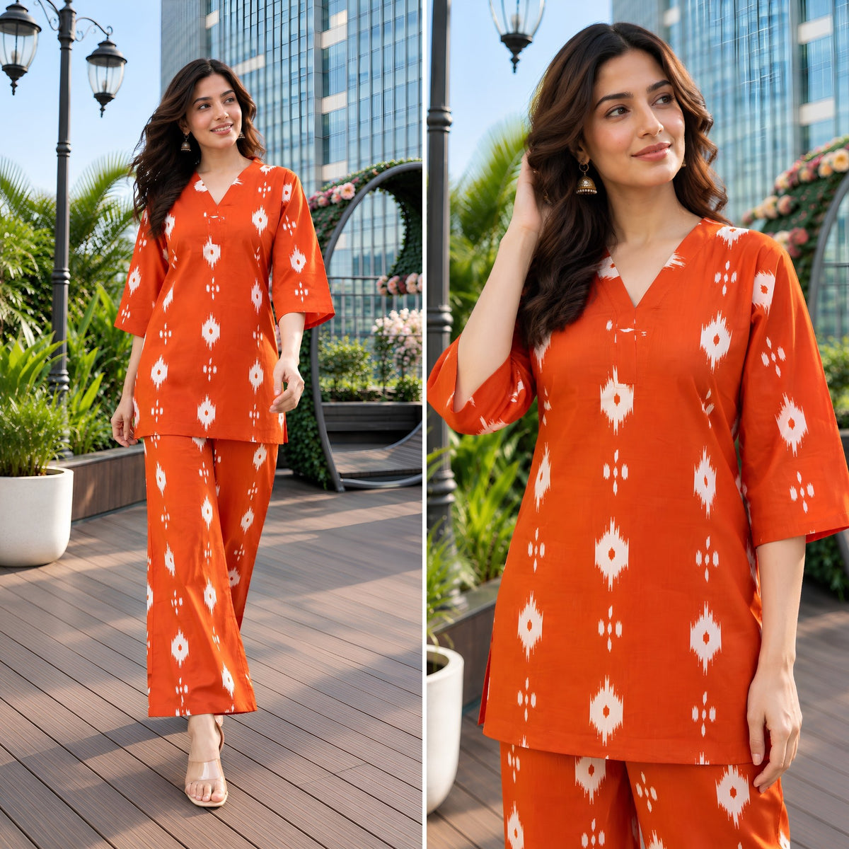 Amber Ikat Rust Printed Cotton Co-ords Set