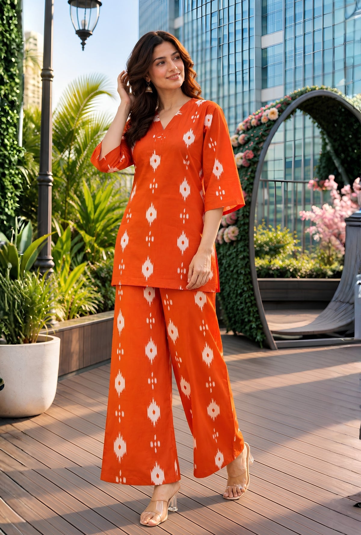 Amber Ikat Rust Printed Cotton Co-ords Set