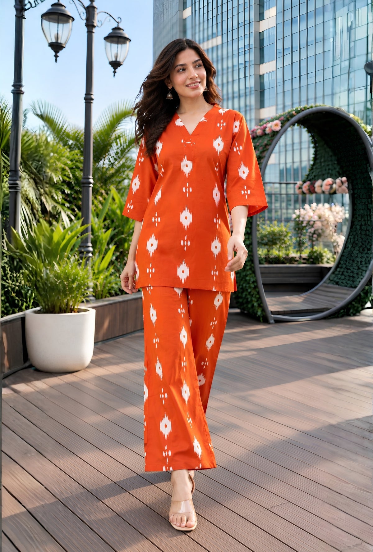 Amber Ikat Rust Printed Cotton Co-ords Set