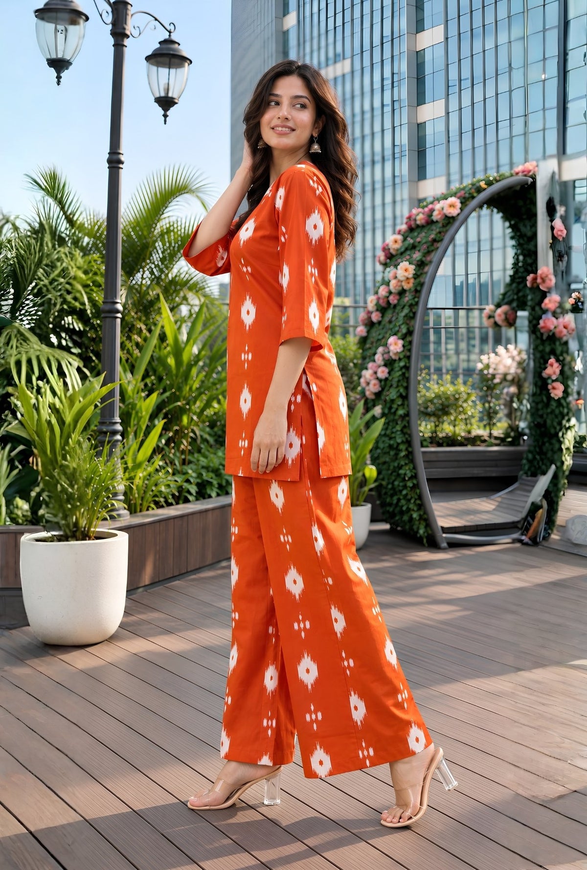 Amber Ikat Rust Printed Cotton Co-ords Set