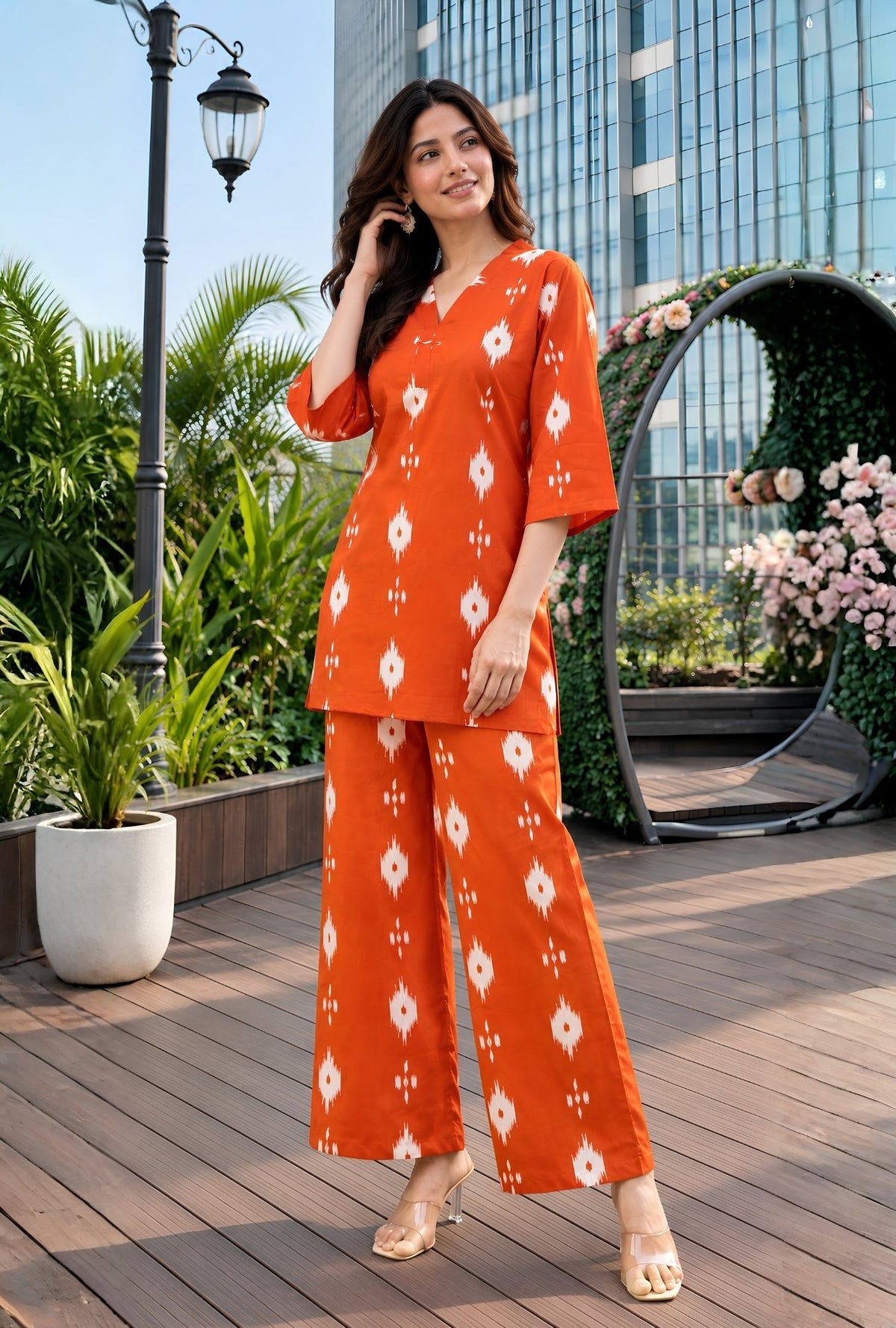 Amber Ikat Rust Printed Cotton Co-ords Set