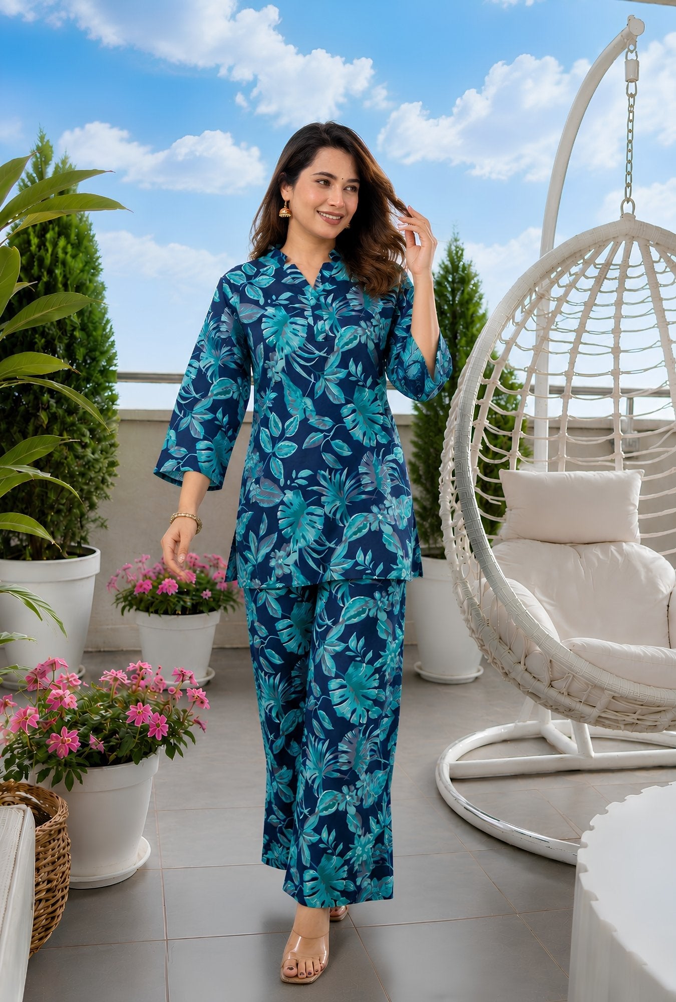 Meadow Breeze Blue Cotton Co-ords Set