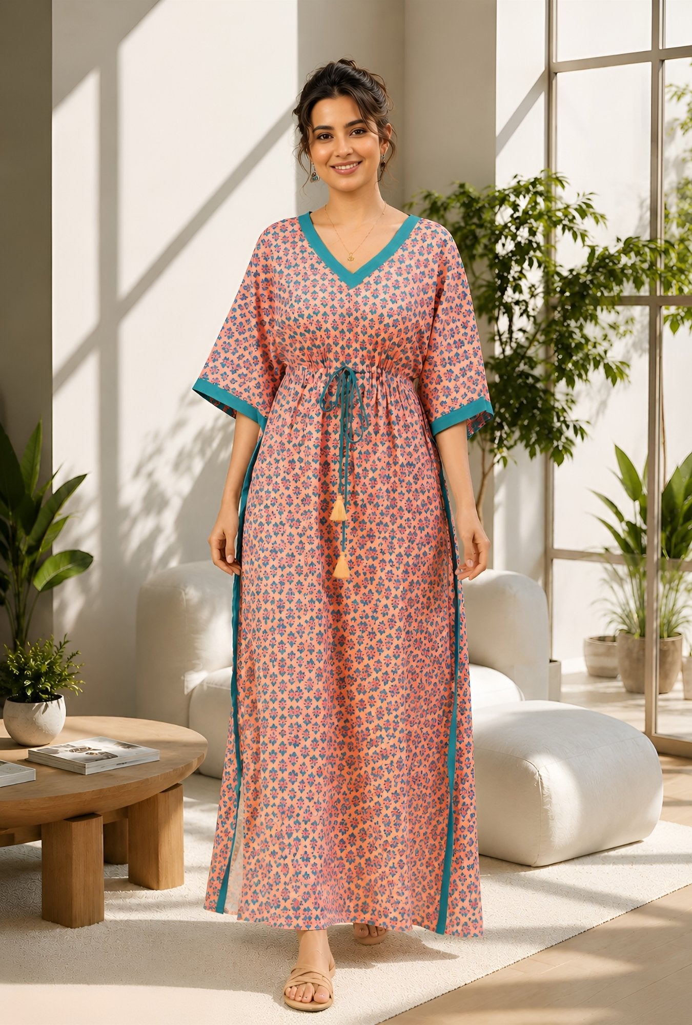 Anastya Peach Blossom Cotton Loungewear Kaftan