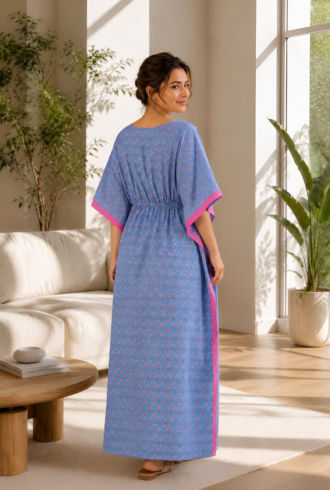 Anastya Blooming Breeze Sky Blue Cotton Loungewear Kaftan