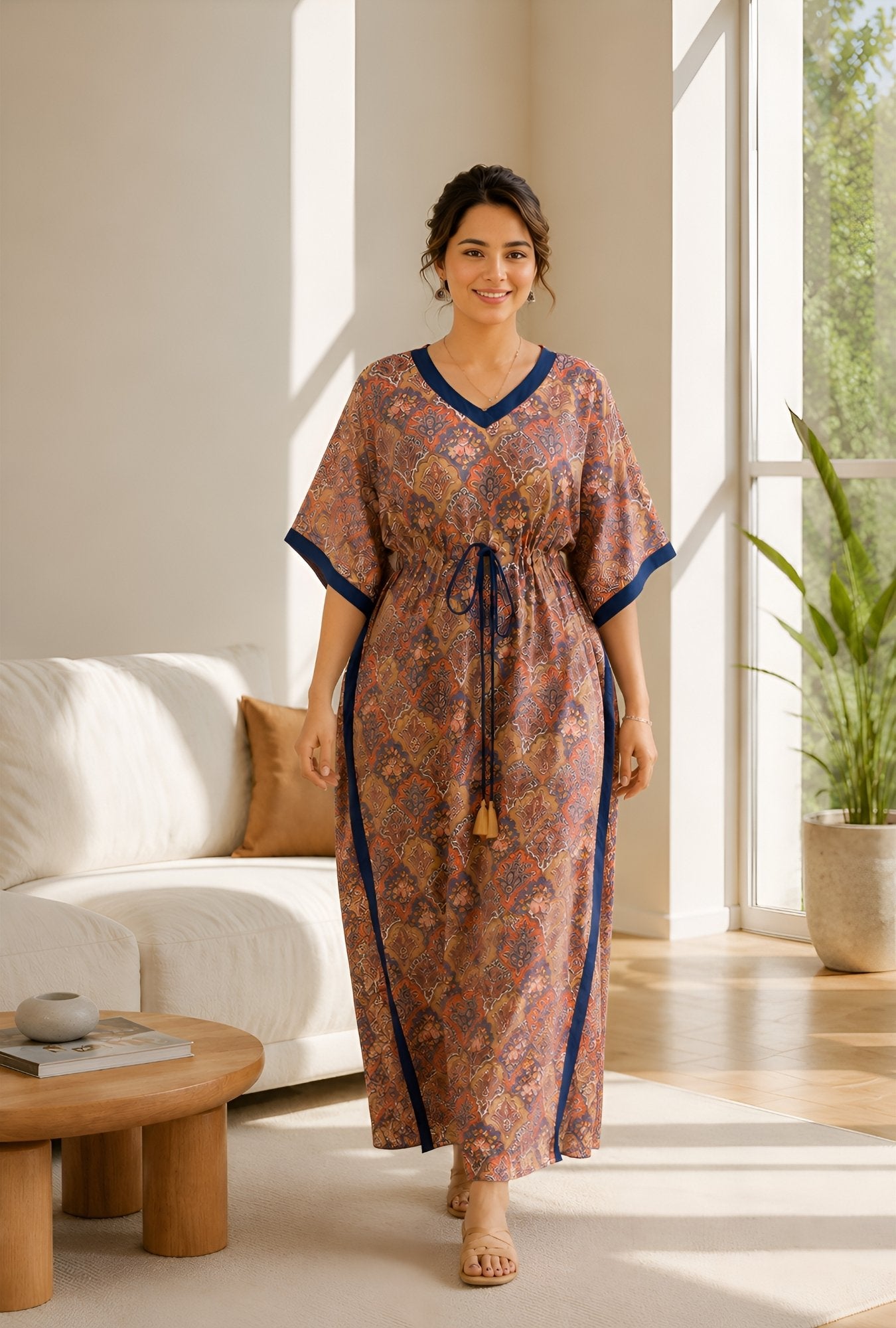 Anastya Royal Paisley Multicolor Cotton Loungewear Kaftan