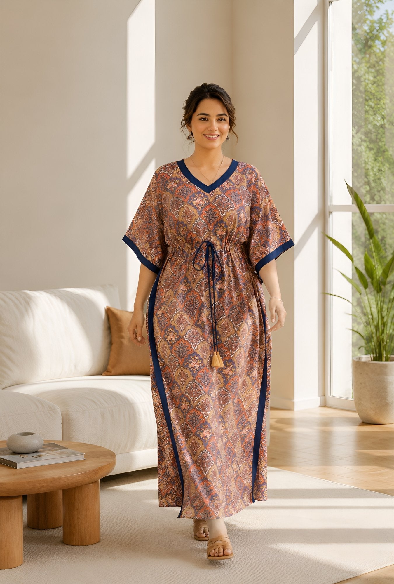 Anastya Royal Paisley Multicolor Cotton Loungewear Kaftan