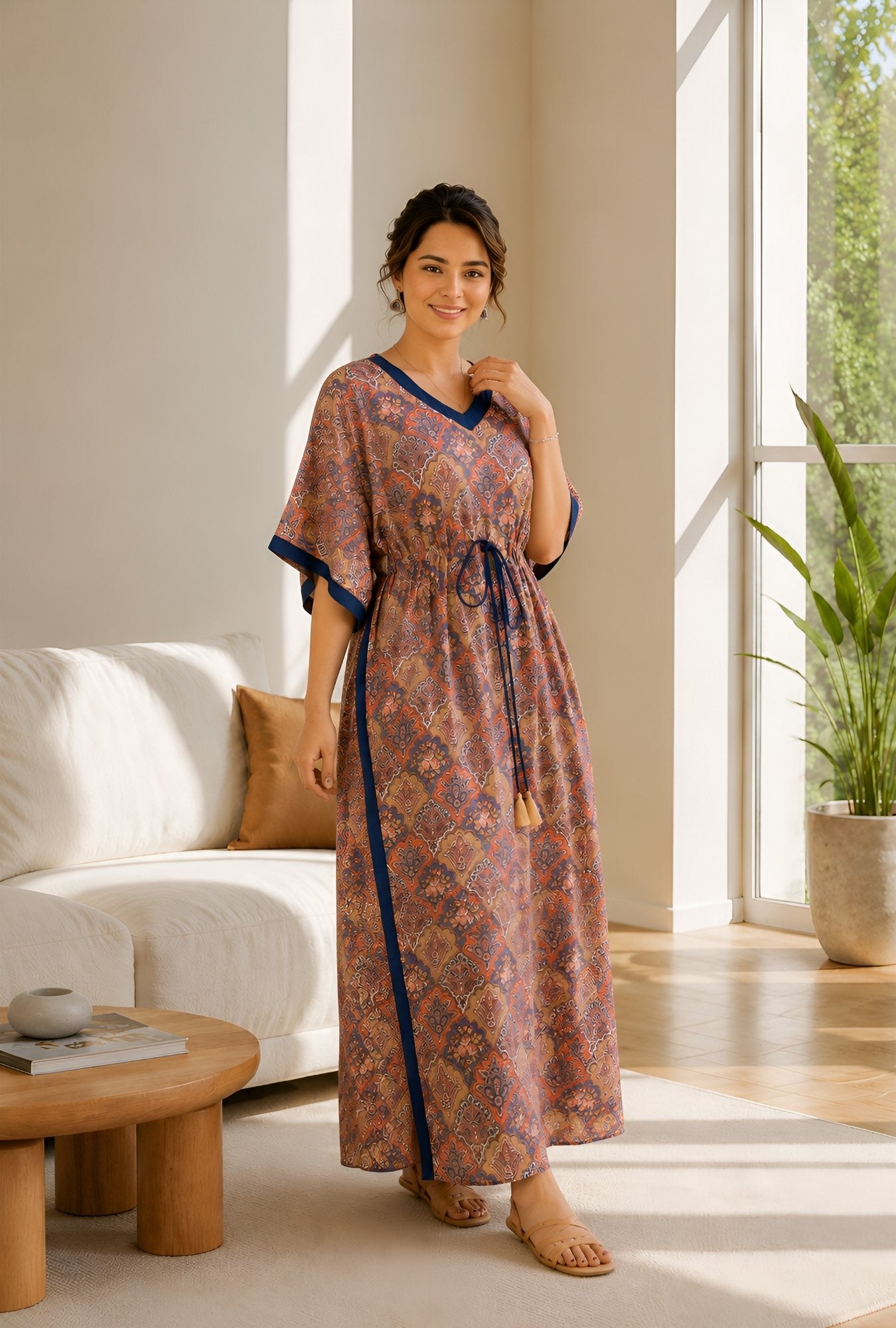 Anastya Royal Paisley Multicolor Cotton Loungewear Kaftan
