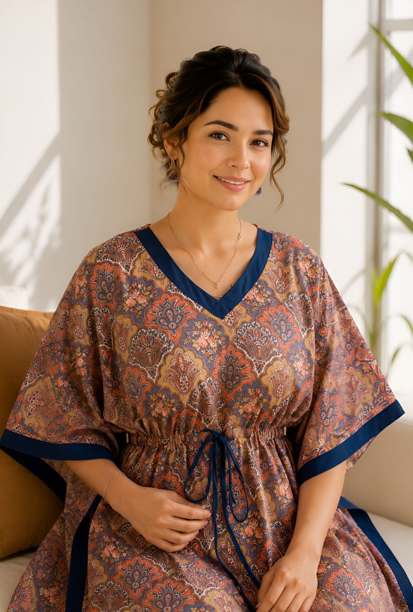 Anastya Royal Paisley Multicolor Cotton Loungewear Kaftan