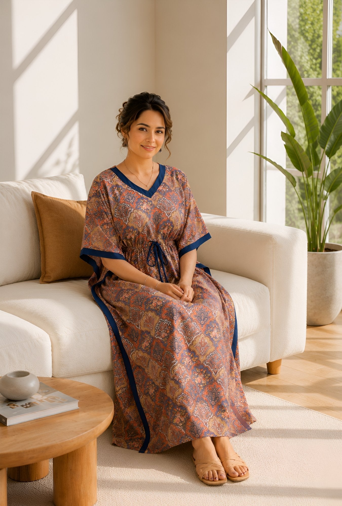 Anastya Royal Paisley Multicolor Cotton Loungewear Kaftan
