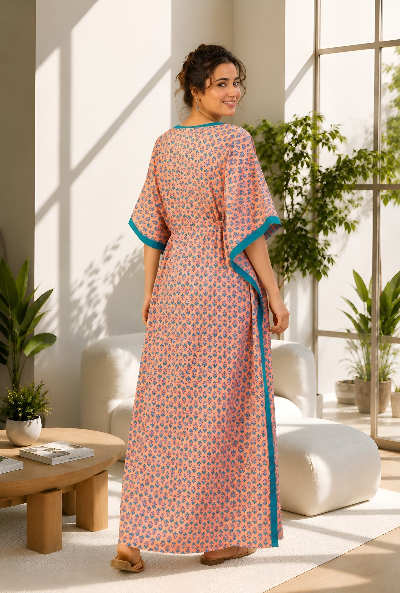Anastya Peach Blossom Cotton Loungewear Kaftan