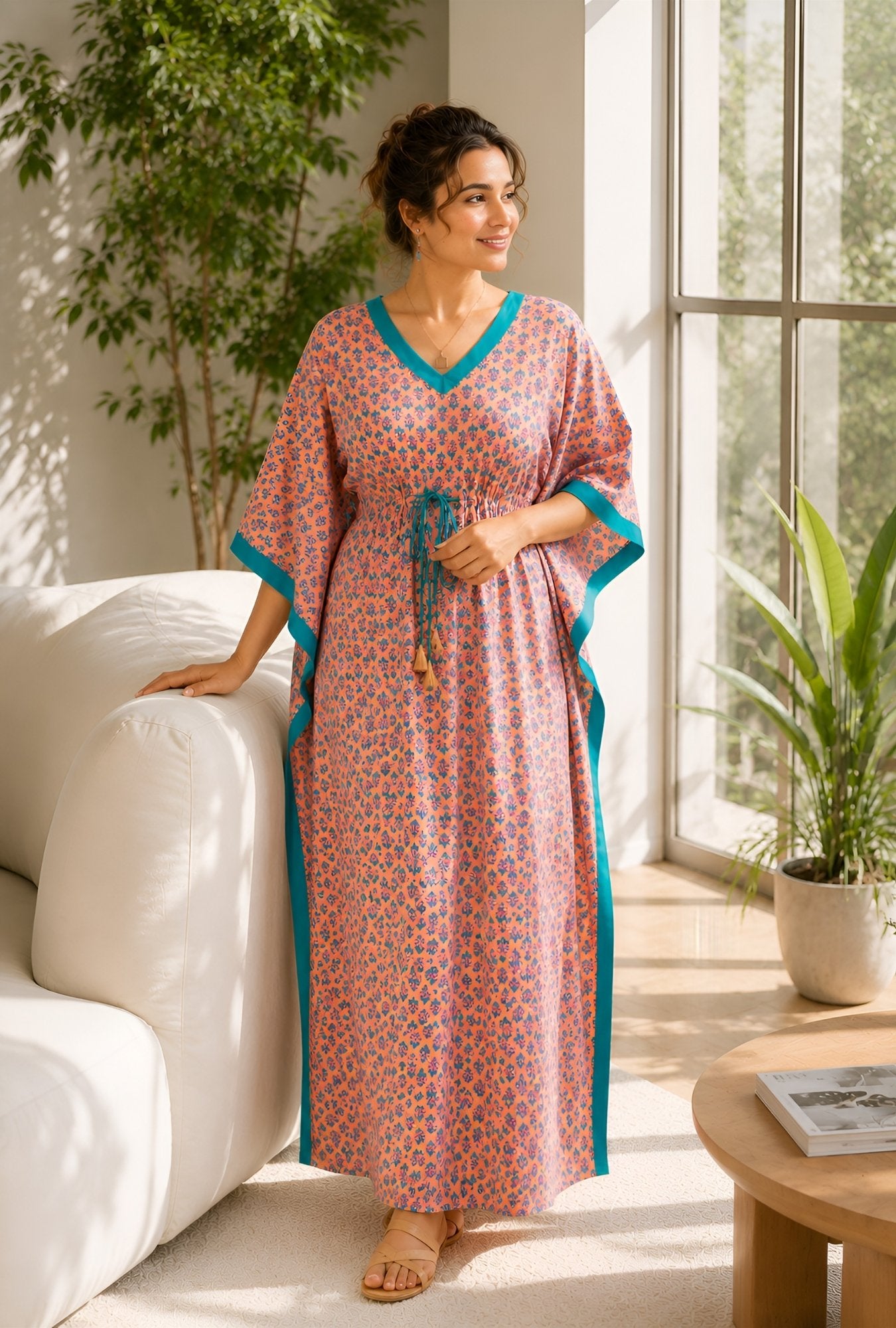 Anastya Peach Blossom Cotton Loungewear Kaftan