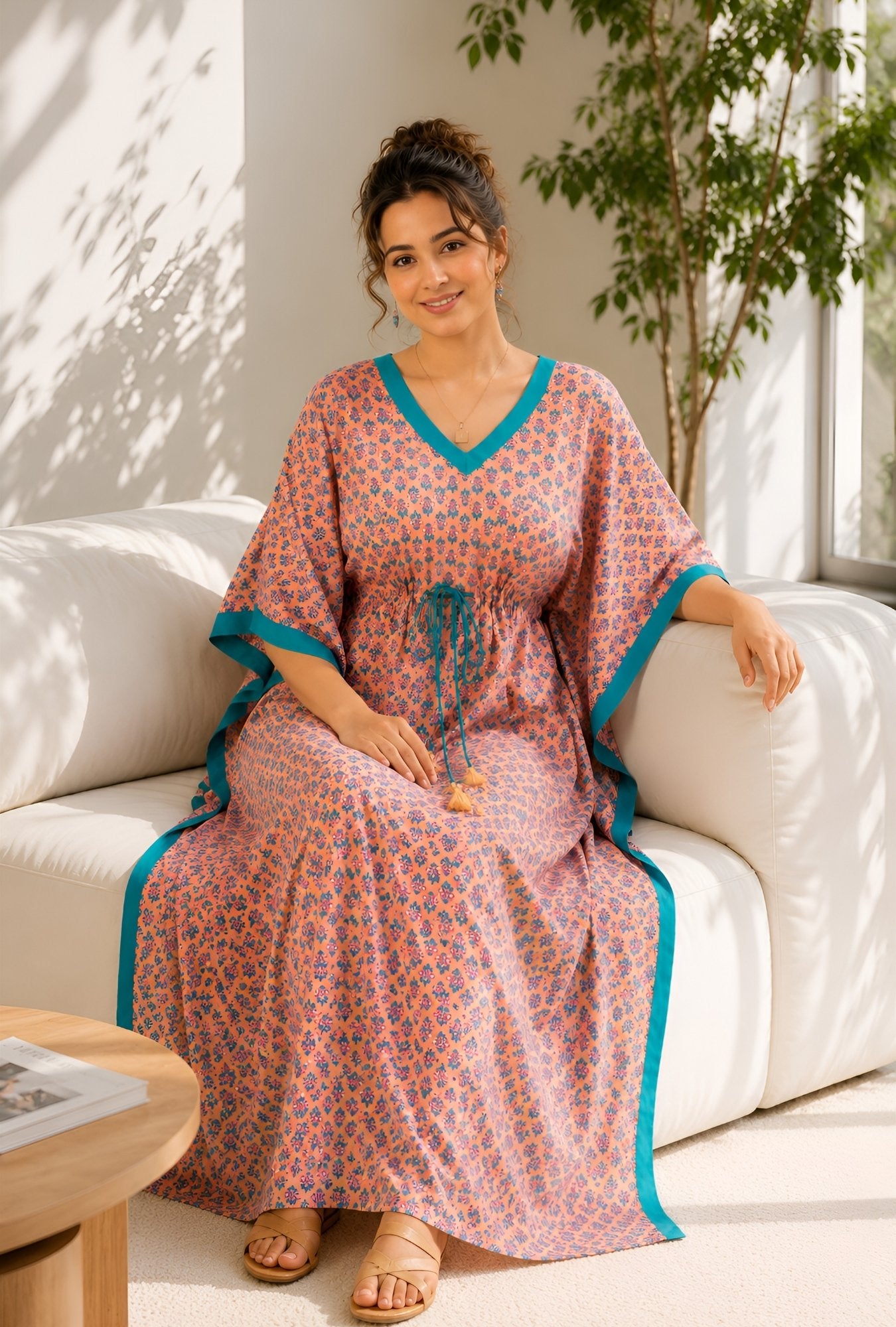Anastya Peach Blossom Cotton Loungewear Kaftan