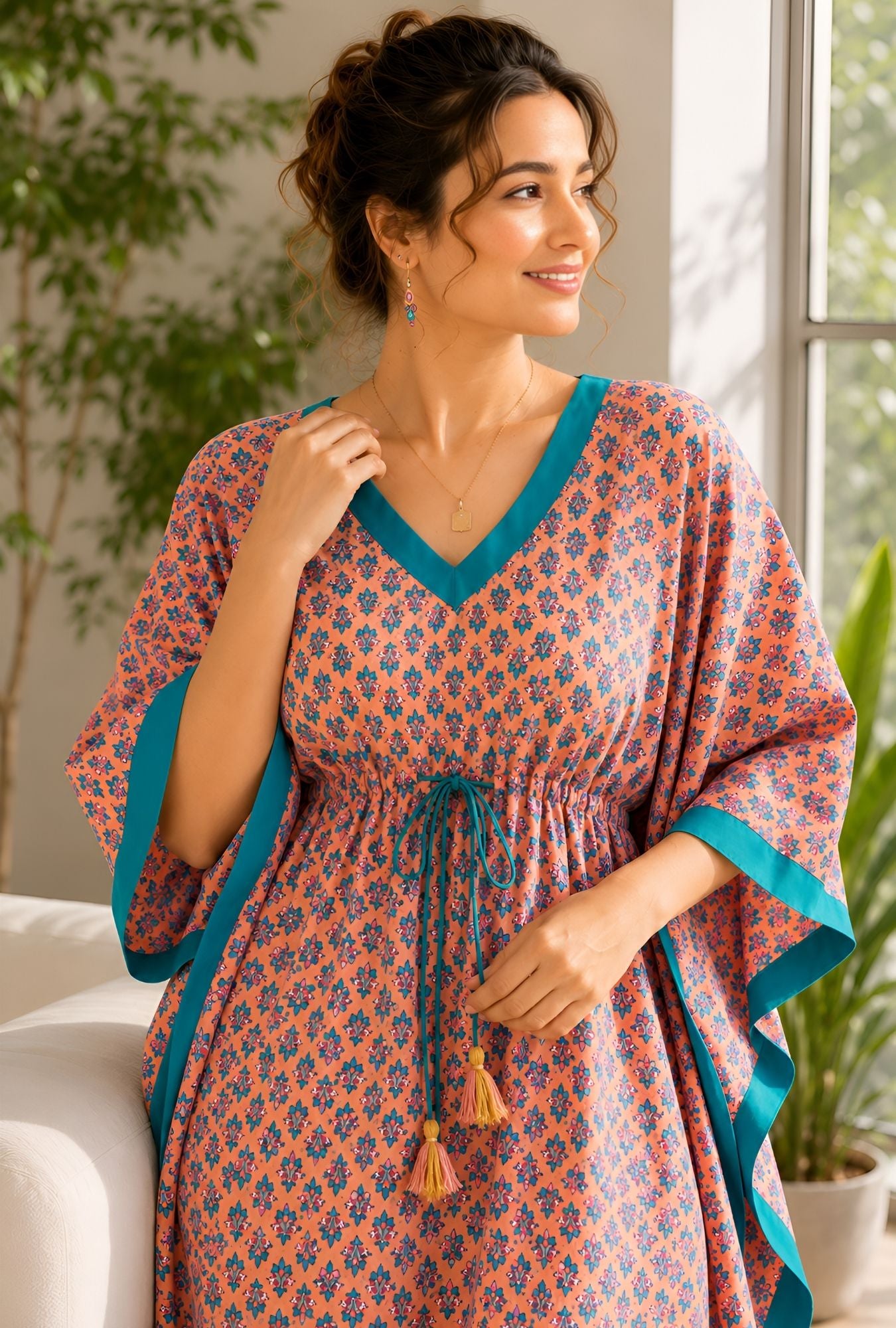 Anastya Peach Blossom Cotton Loungewear Kaftan