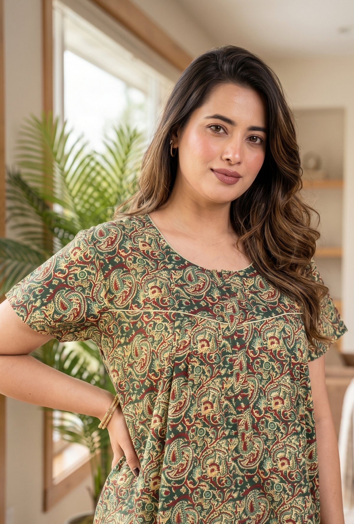 Bagru Paisley Green Cotton Printed Nightwear Gowns