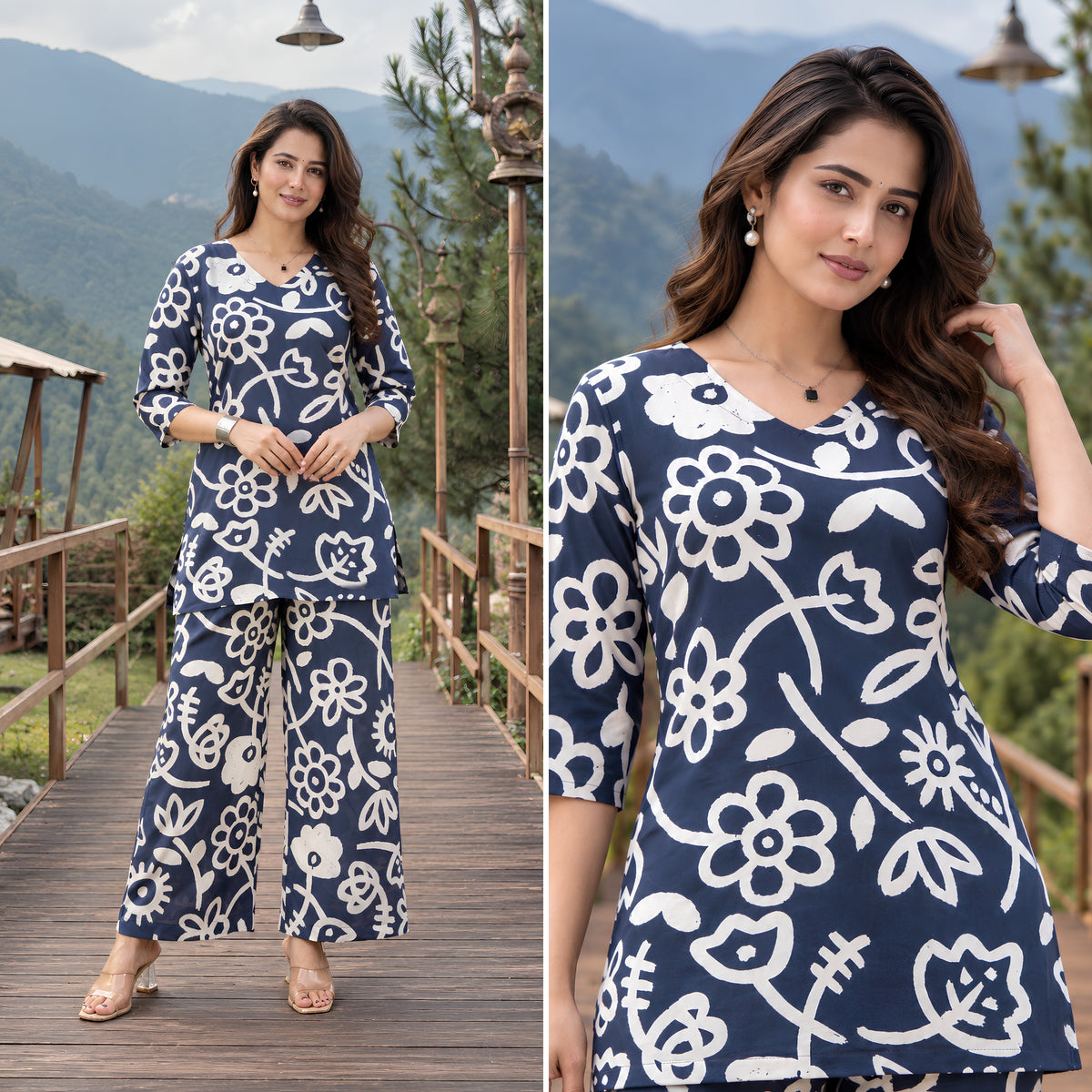 Blue Botanica Printed Cotton Co-ords Set