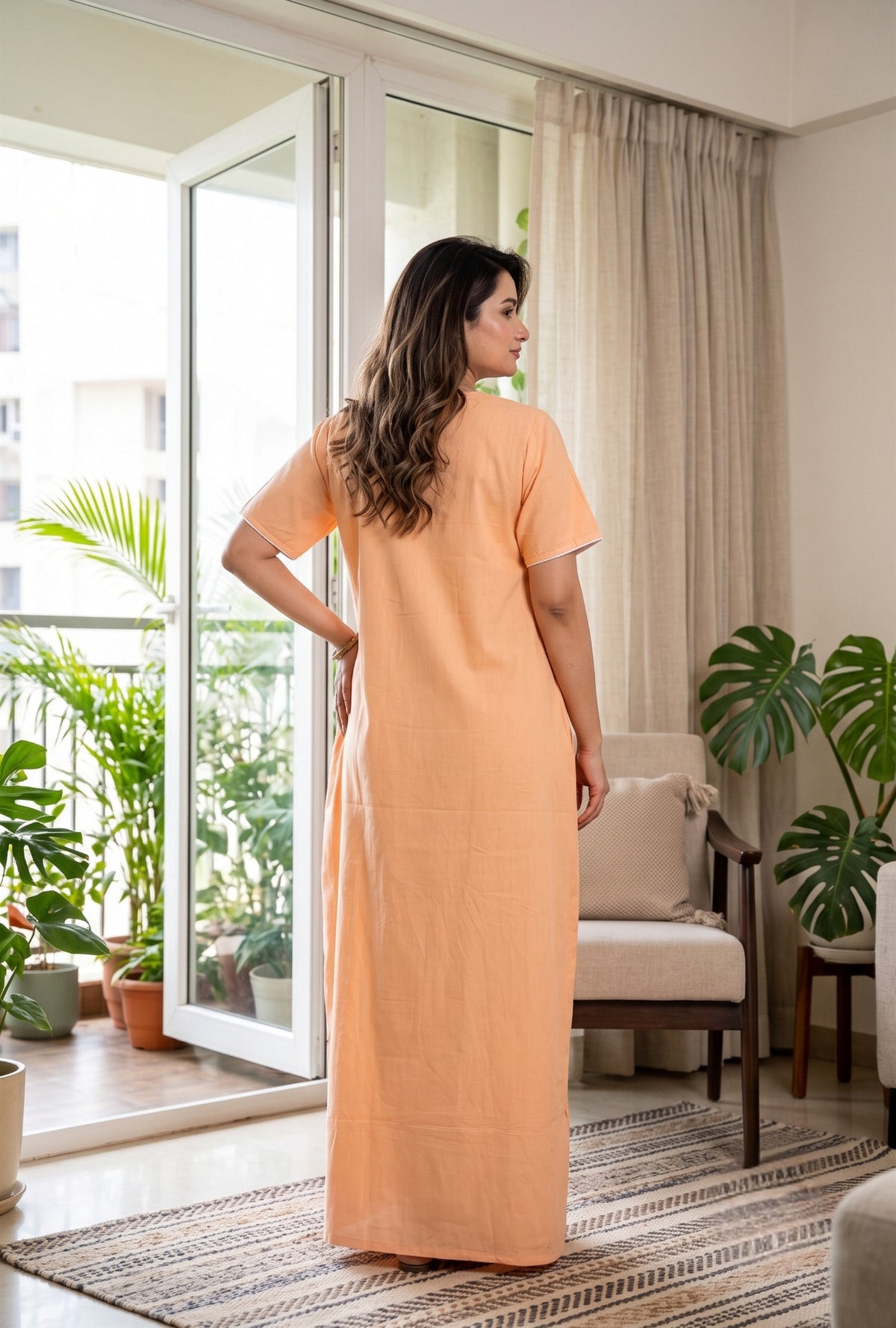 Flora Grace Peach Embroidered Cotton Night Gown