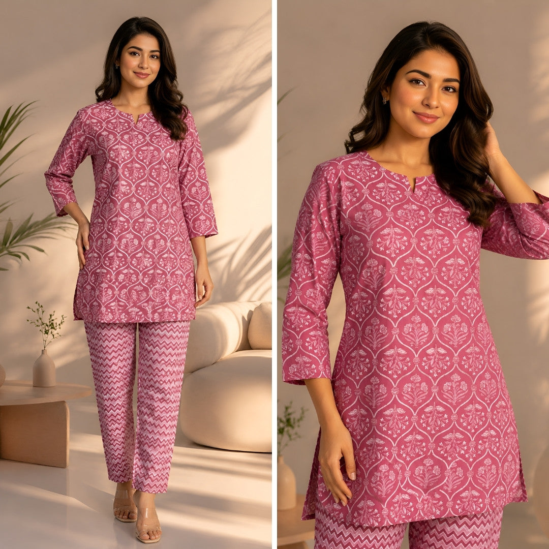 Flora Nook Wineberry Cotton Loungewear set