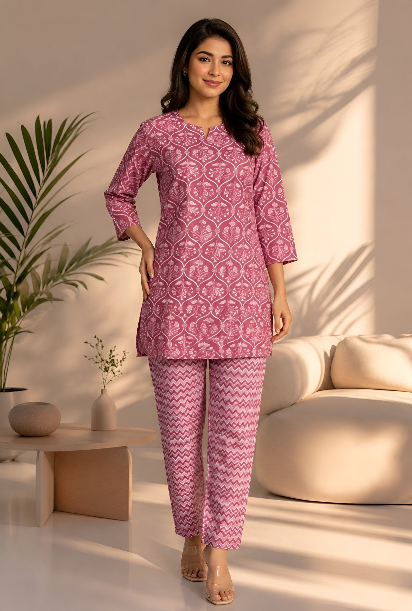 Flora Nook Wineberry Cotton Loungewear set