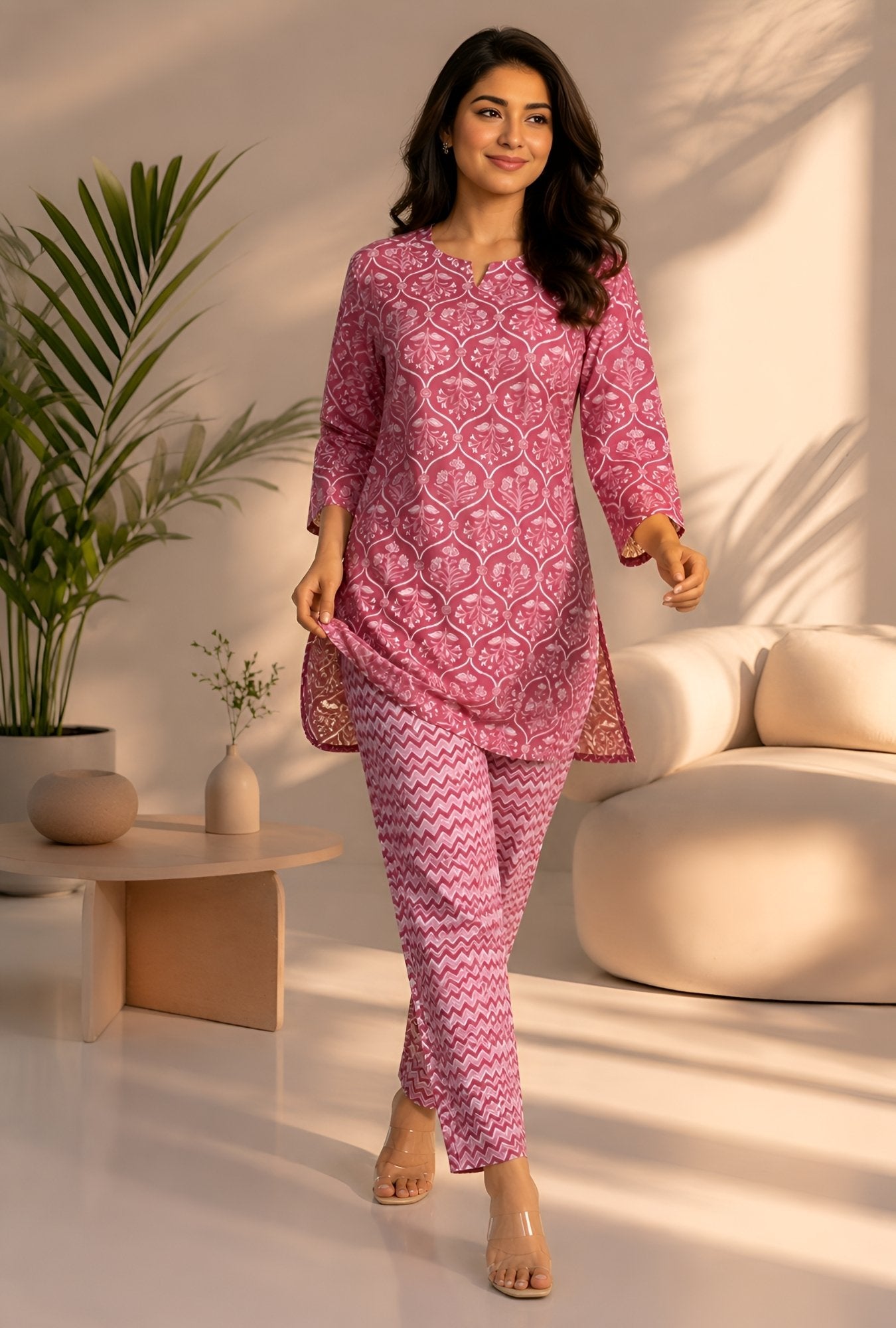 Flora Nook Wineberry Cotton Loungewear set