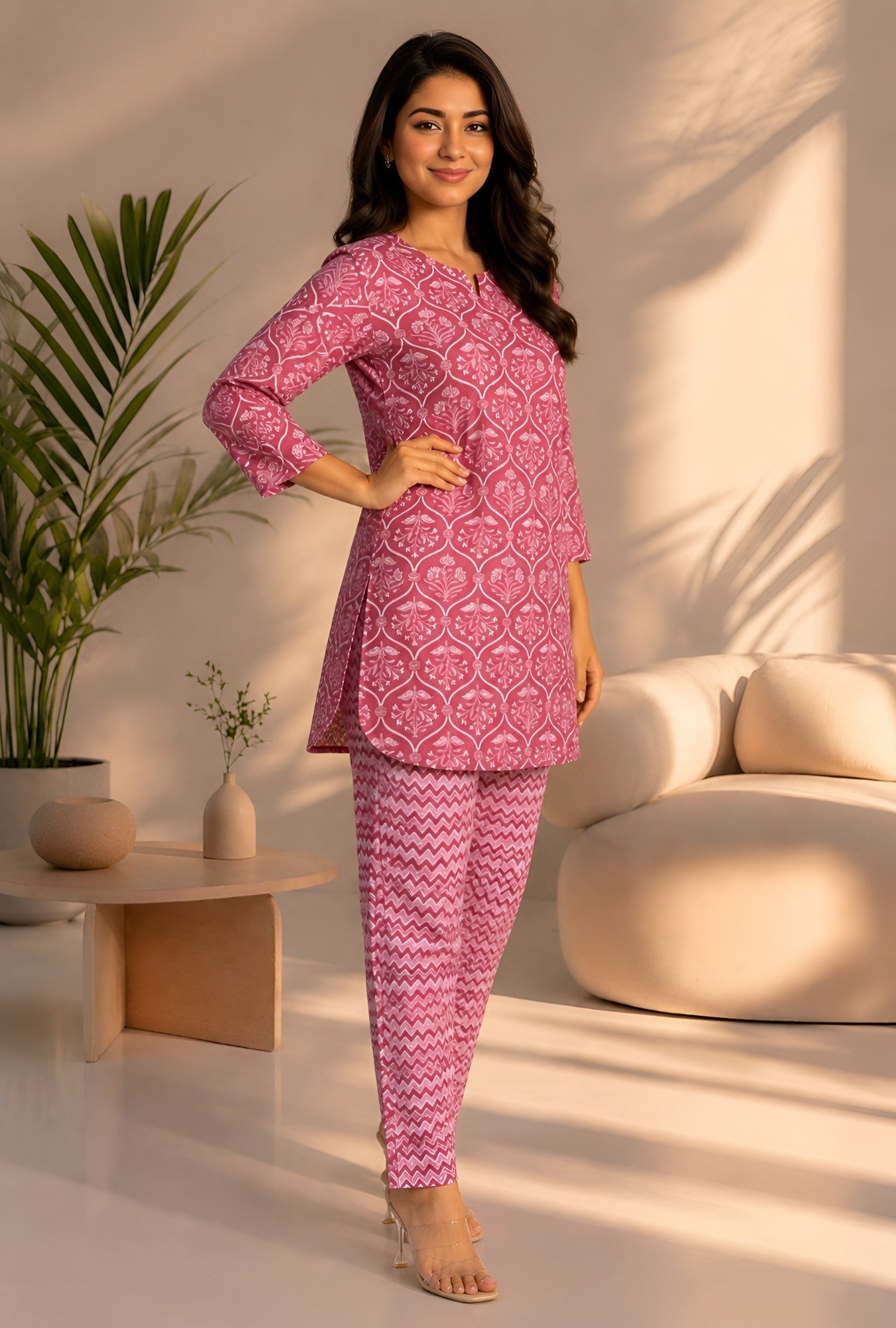 Flora Nook Wineberry Cotton Loungewear set