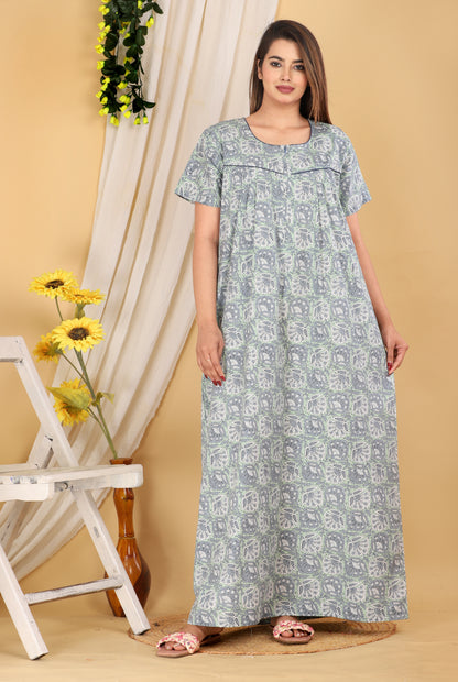 Cherry Blossom Mint Cotton Printed Nightwear Gowns