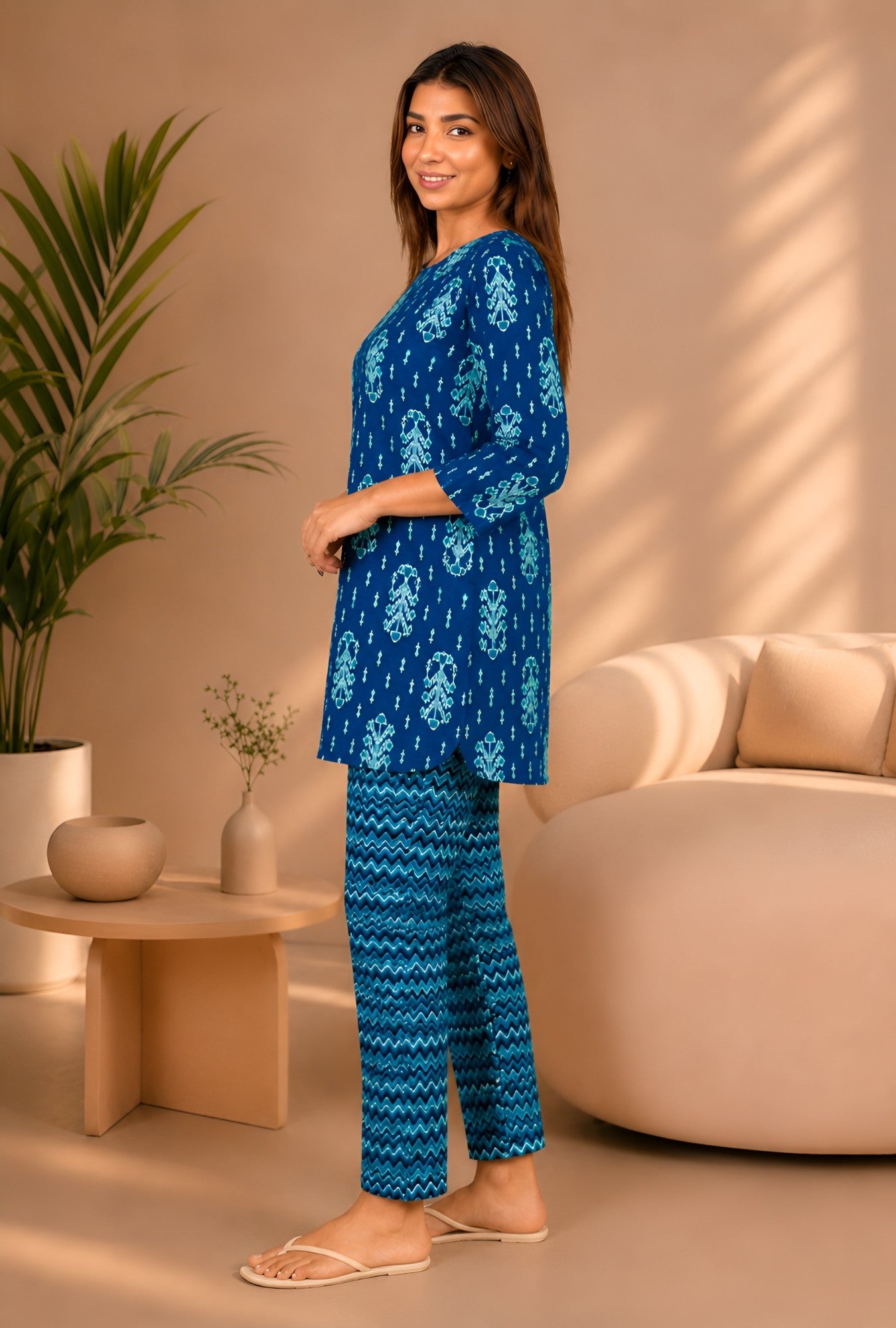 Ikat Infinity Blue Cotton Loungewear set