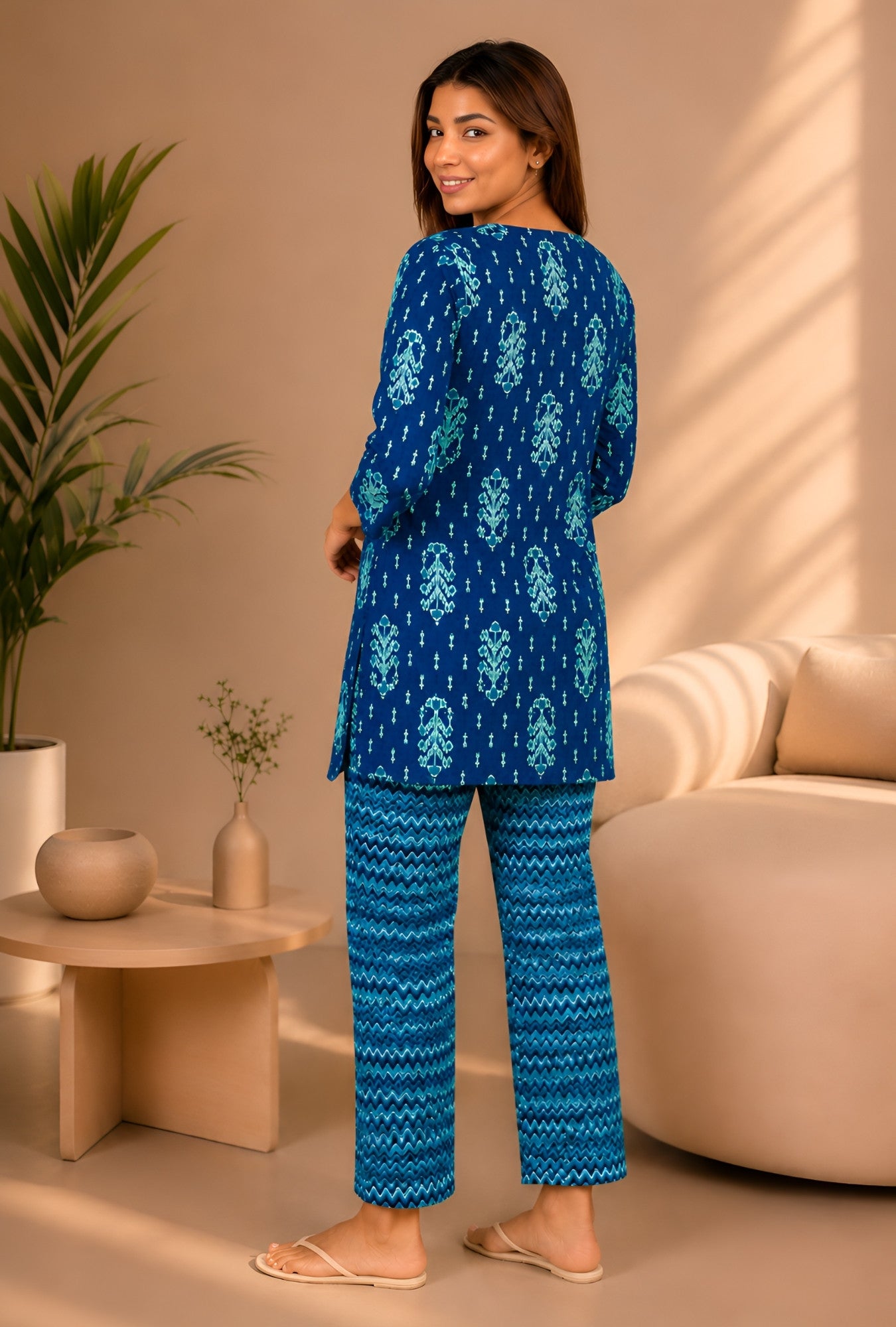 Ikat Infinity Blue Cotton Loungewear set