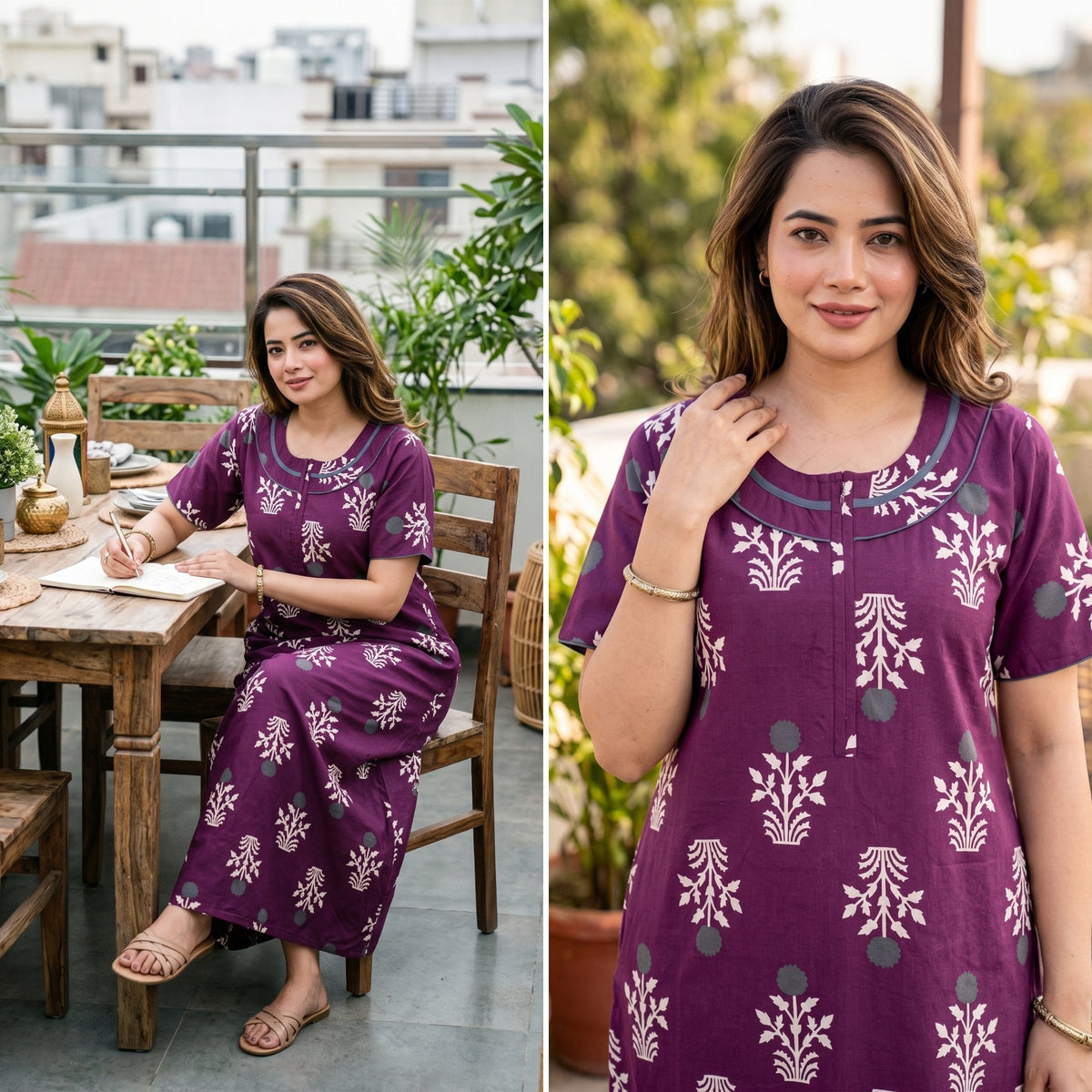 Imperial Bloom Magenta Printed Cotton Night Gown