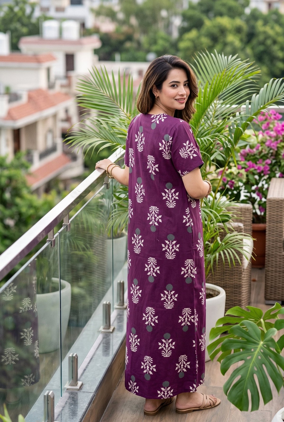 Imperial Bloom Magenta Printed Cotton Night Gown