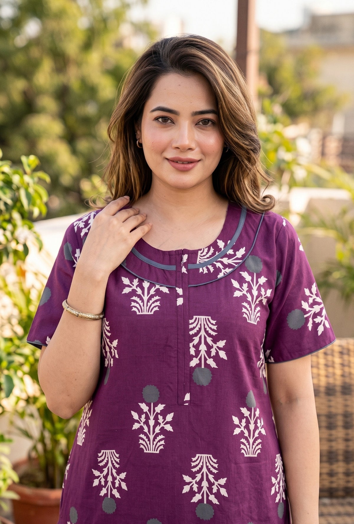 Imperial Bloom Magenta Printed Cotton Night Gown