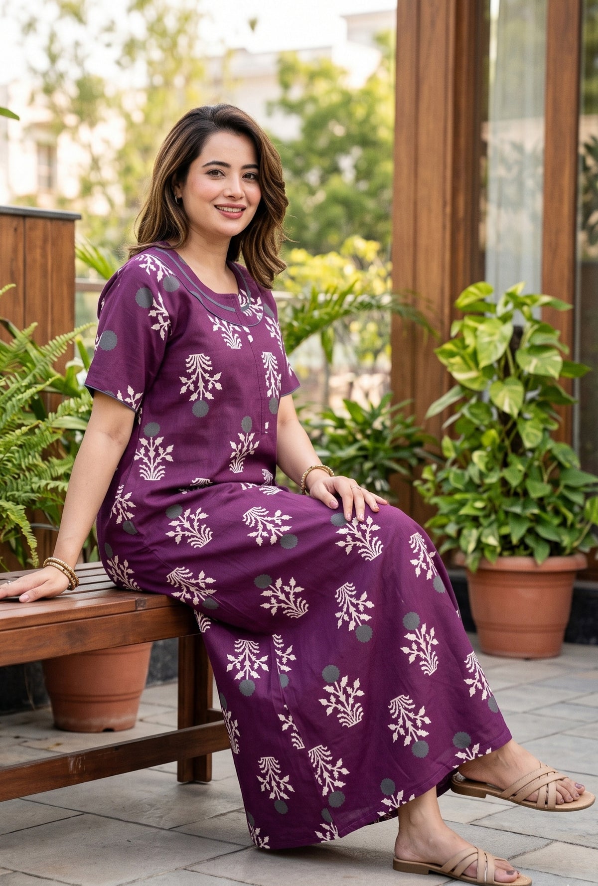Imperial Bloom Magenta Printed Cotton Night Gown