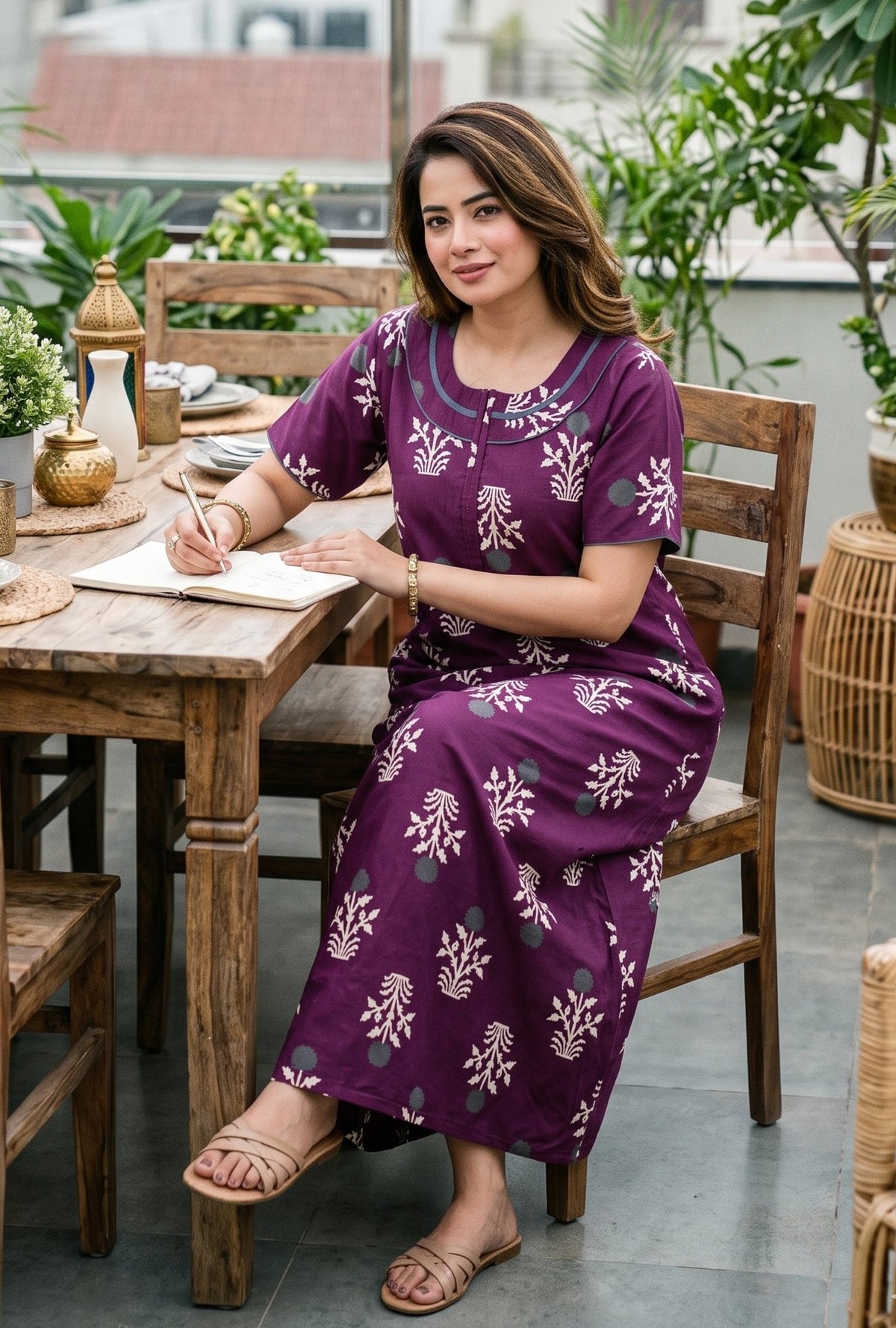 Imperial Bloom Magenta Printed Cotton Night Gown