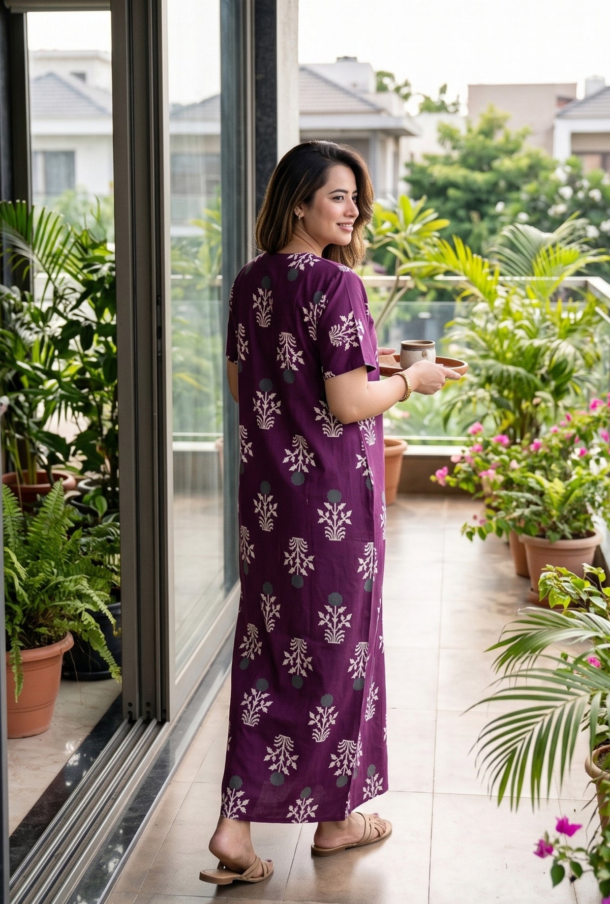 Imperial Bloom Magenta Printed Cotton Night Gown