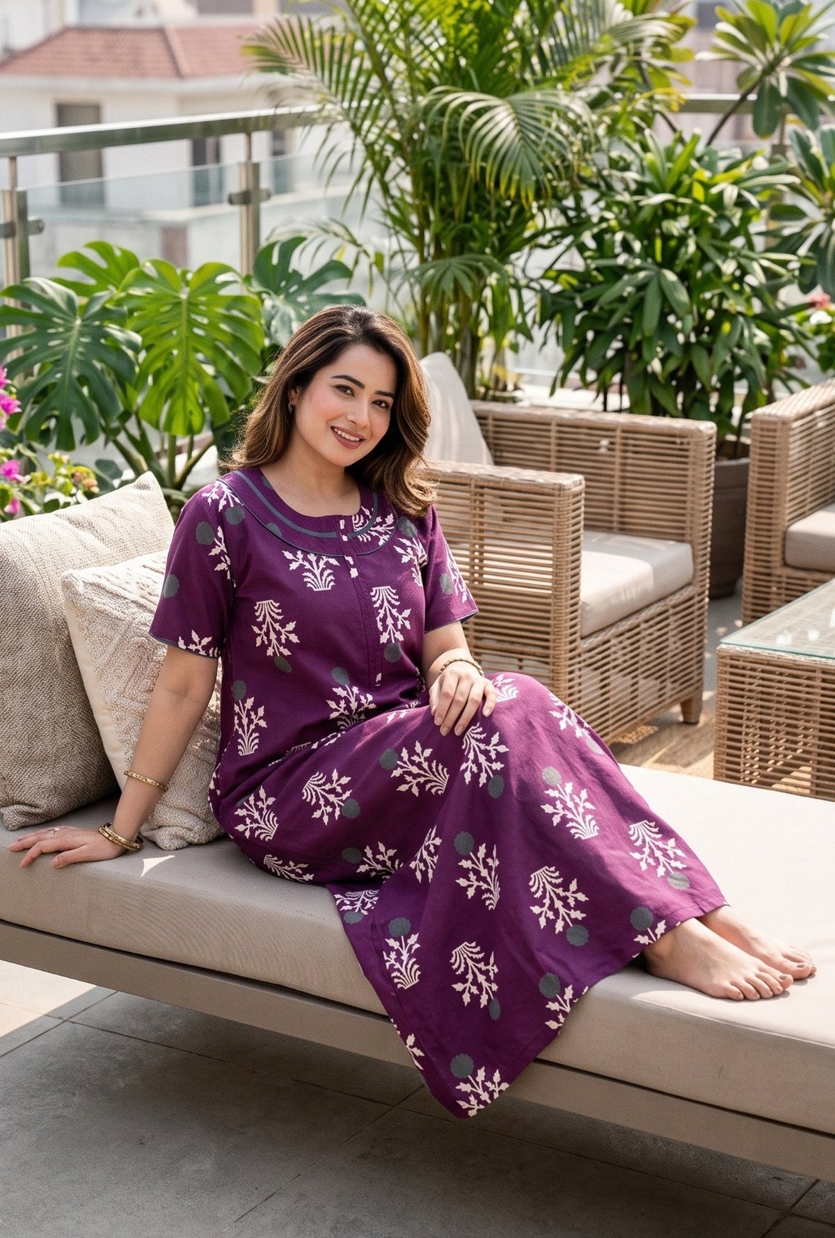 Imperial Bloom Magenta Printed Cotton Night Gown