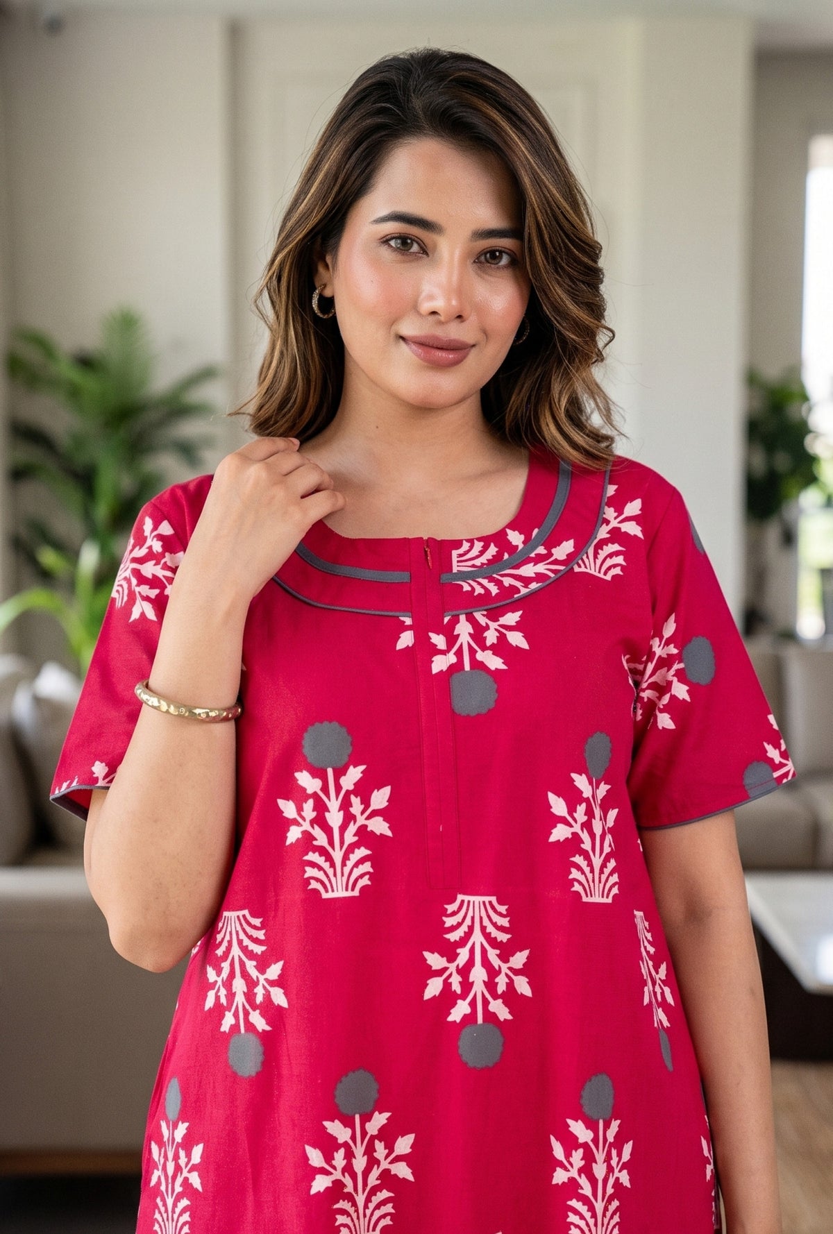 Imperial Bloom Royal Pink Printed Cotton Night Gown