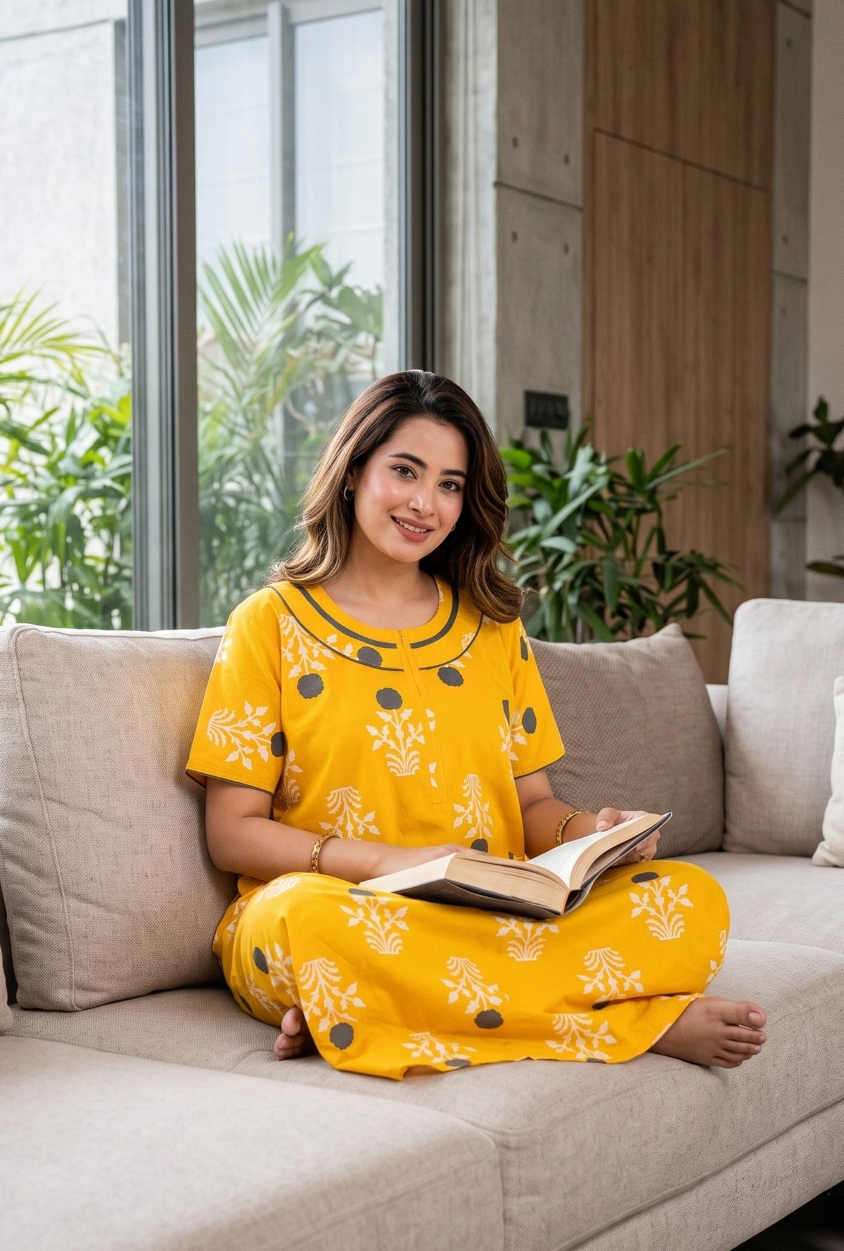 Imperial Bloom Yellow Printed Cotton Night Gown