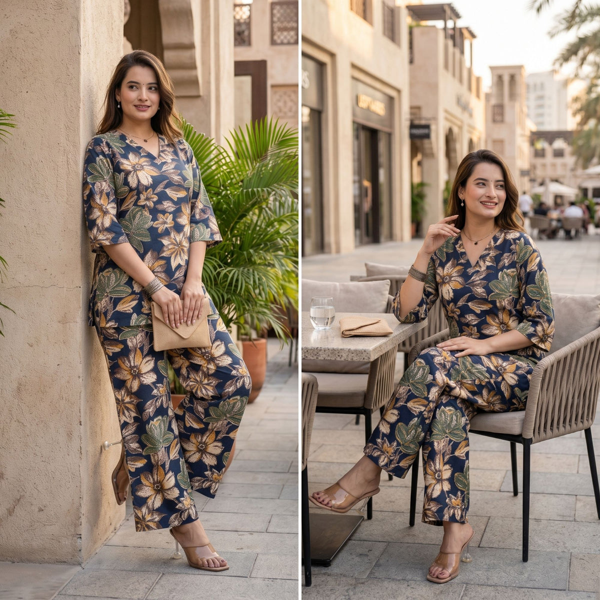 Lapis Flora Blue Printed Cotton Co-ords Set