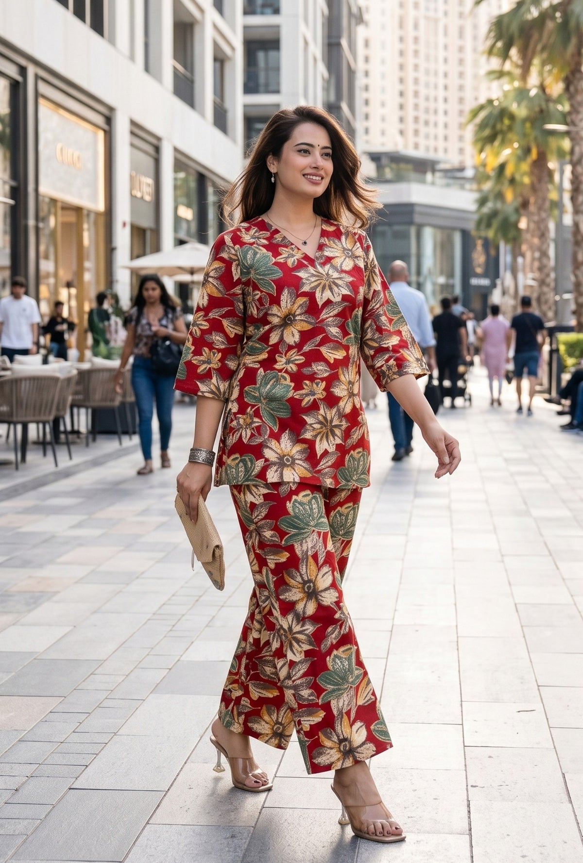 Lapis Flora Red Printed Cotton Co-ords Set