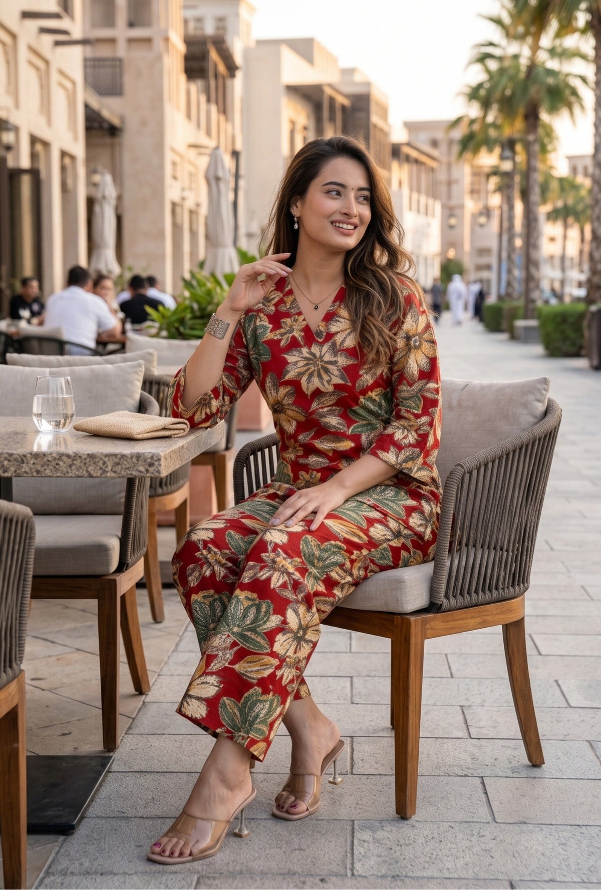 Lapis Flora Red Printed Cotton Co-ords Set