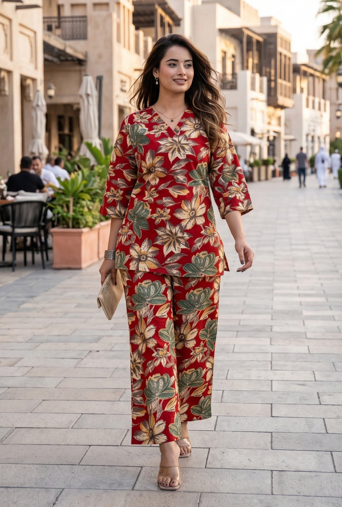 Lapis Flora Red Printed Cotton Co-ords Set