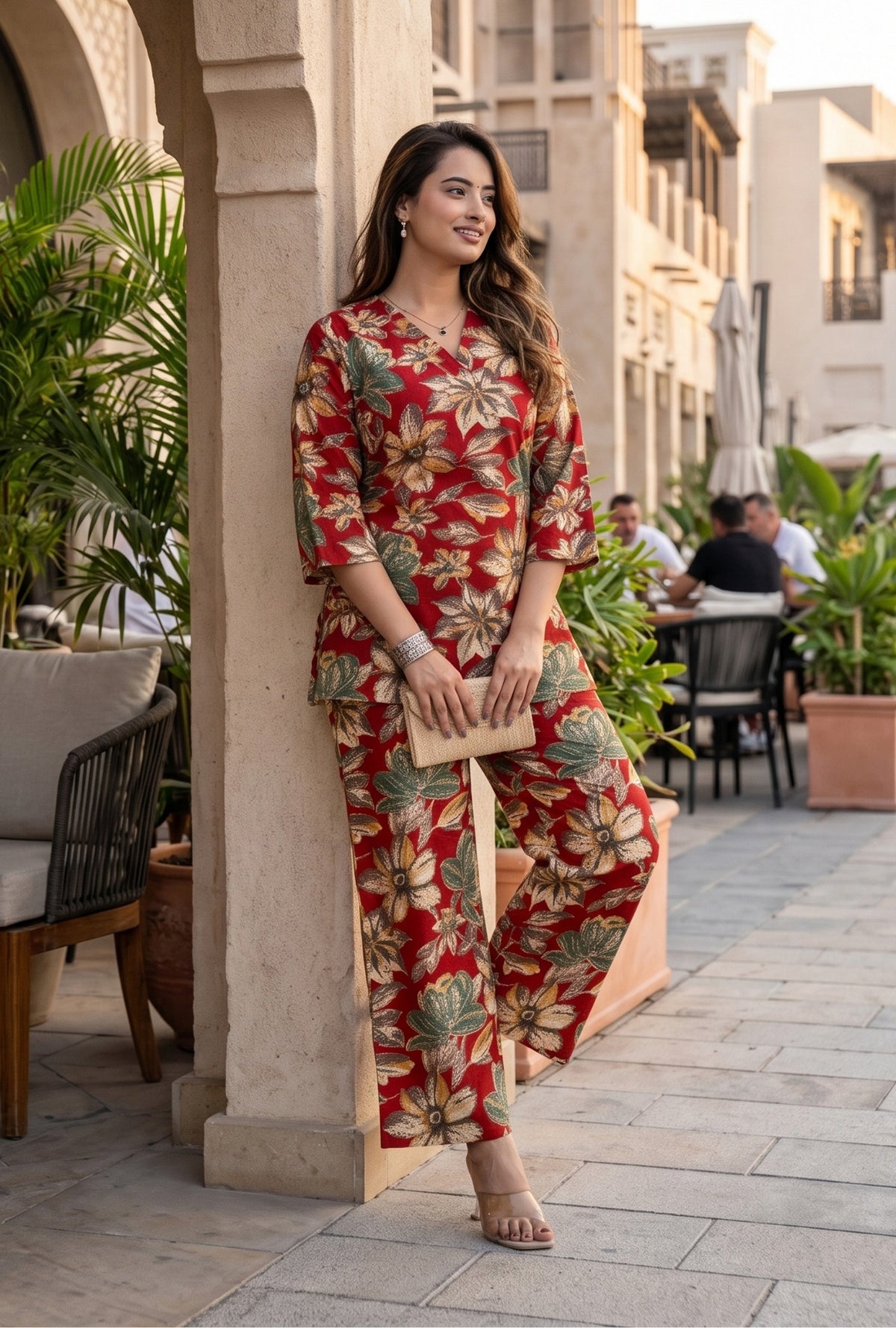Lapis Flora Red Printed Cotton Co-ords Set